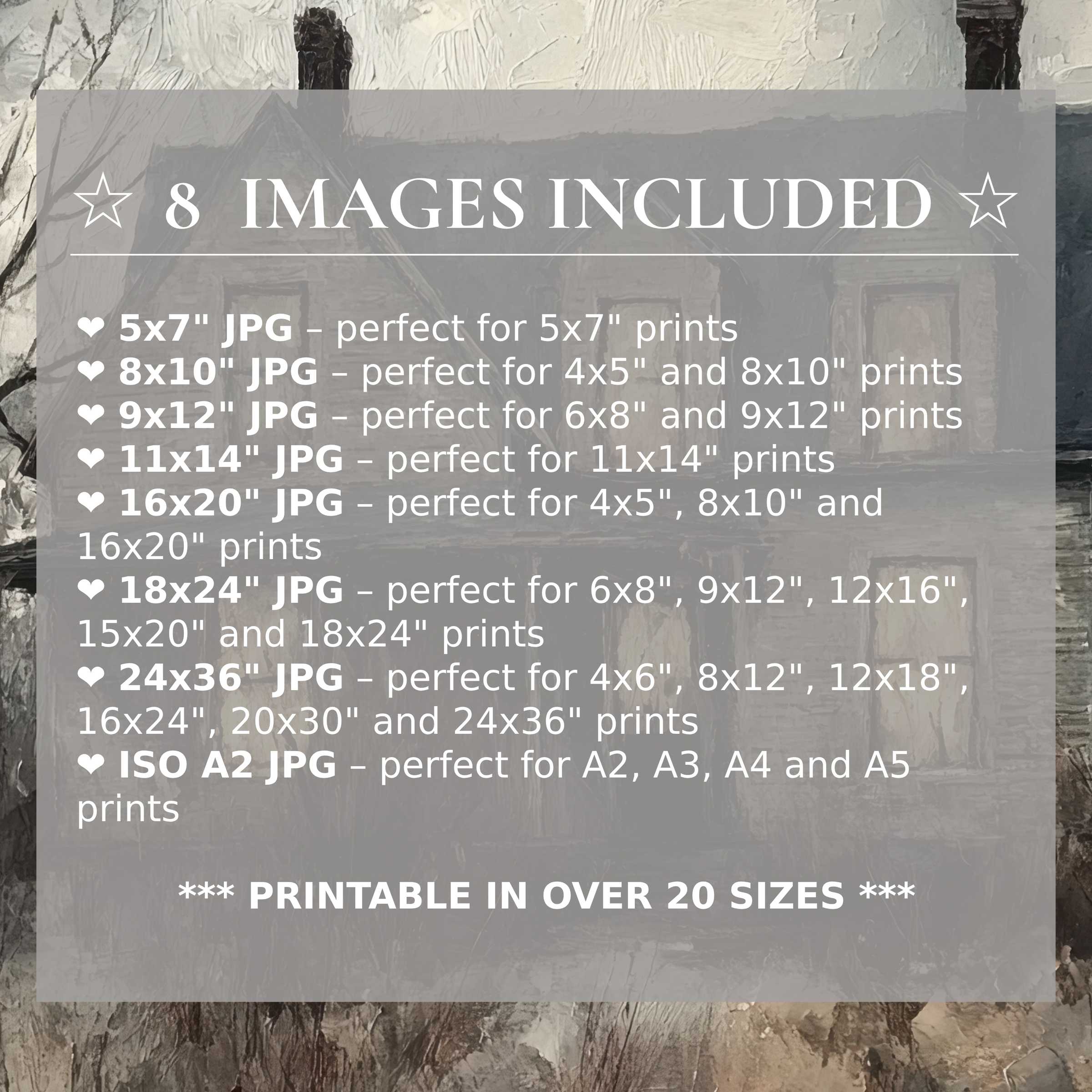 Halloween digital print in muted grays and blacks, exuding bold elegance and warmth for modern interiors; includes 8 high-quality sizes