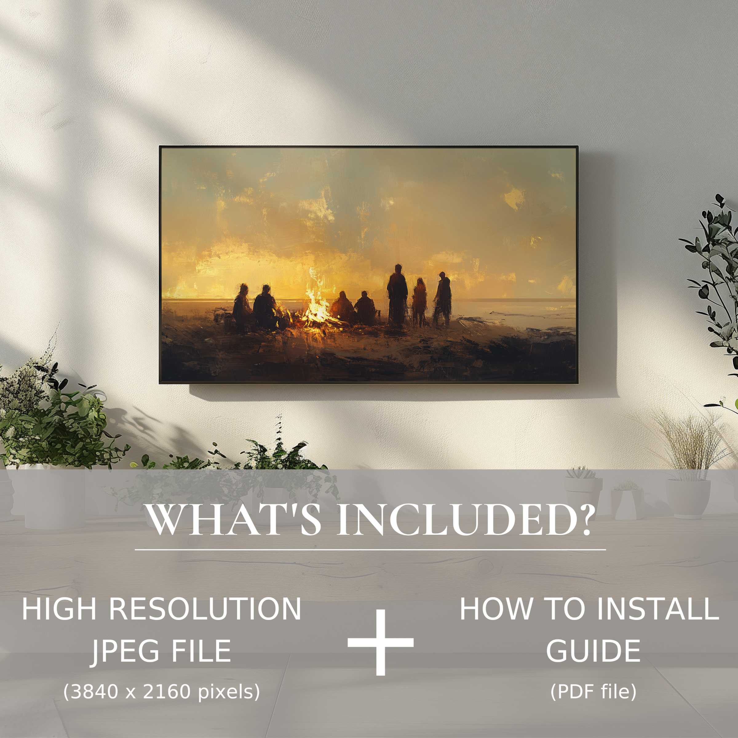 Elegant beach digital TV art download with easy use, enhancing living spaces with warm, stylish coastal ambiance