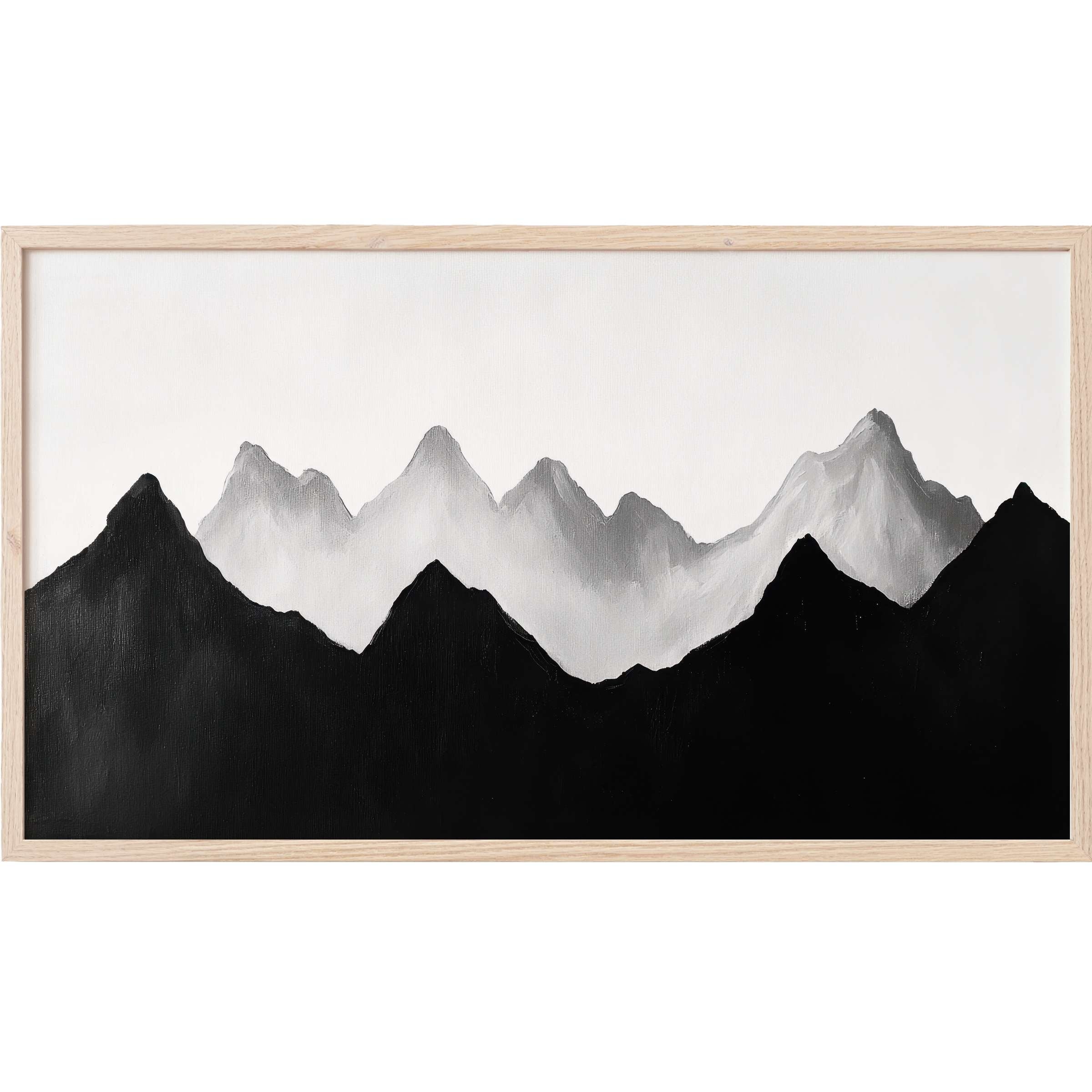 Monochrome mountain range in smooth black and gray tones, elegantly framed for modern Frame TV Art lovers