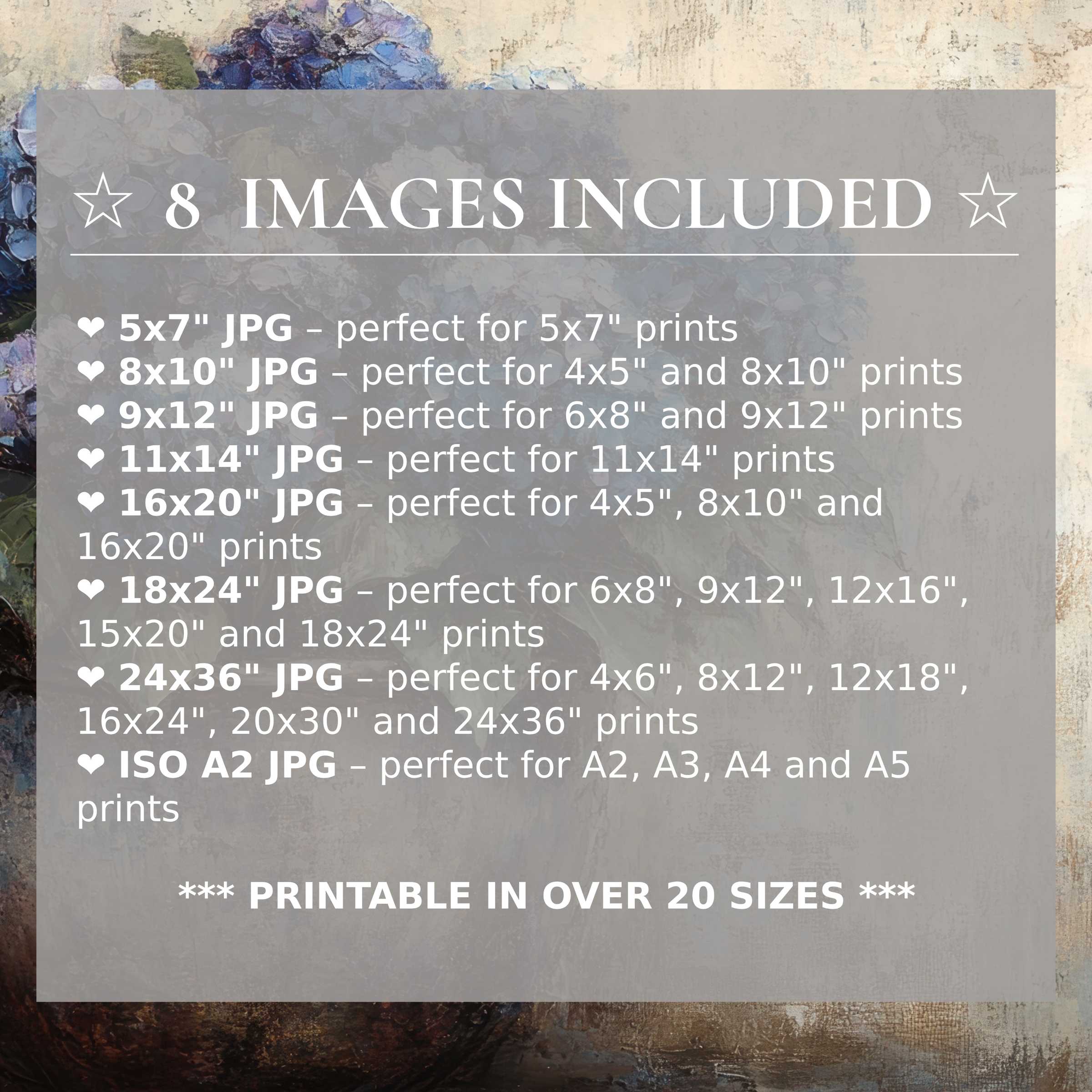 Floral digital print in radiant blue and soft cream hues, elevating modern interiors with timeless beauty and style; includes 8 high-quality sizes in one download for versatile decor options