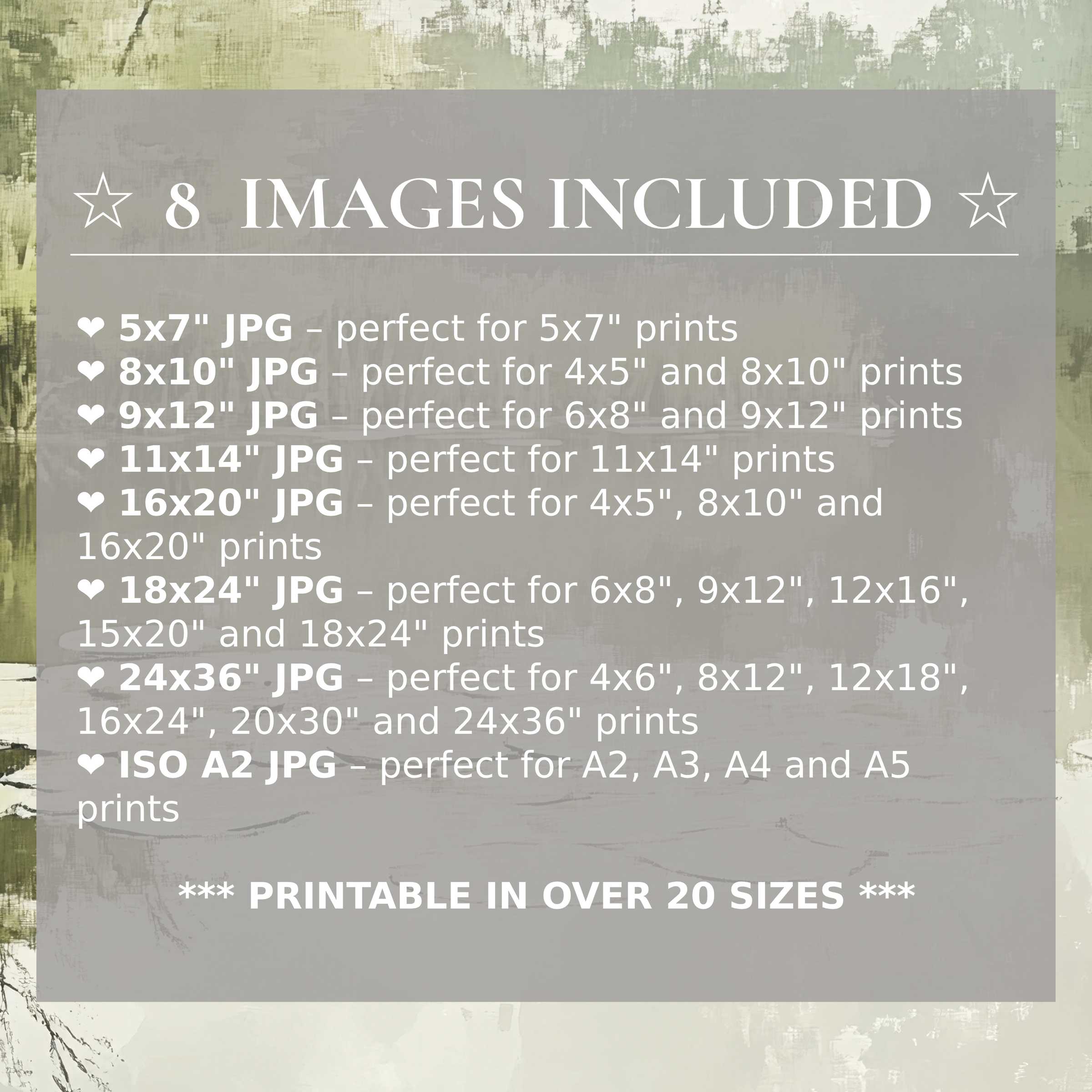 Spring digital print in soothing green and soft cream tones, radiating calm elegance; includes 8 high-quality sizes for versatile luxury interiors