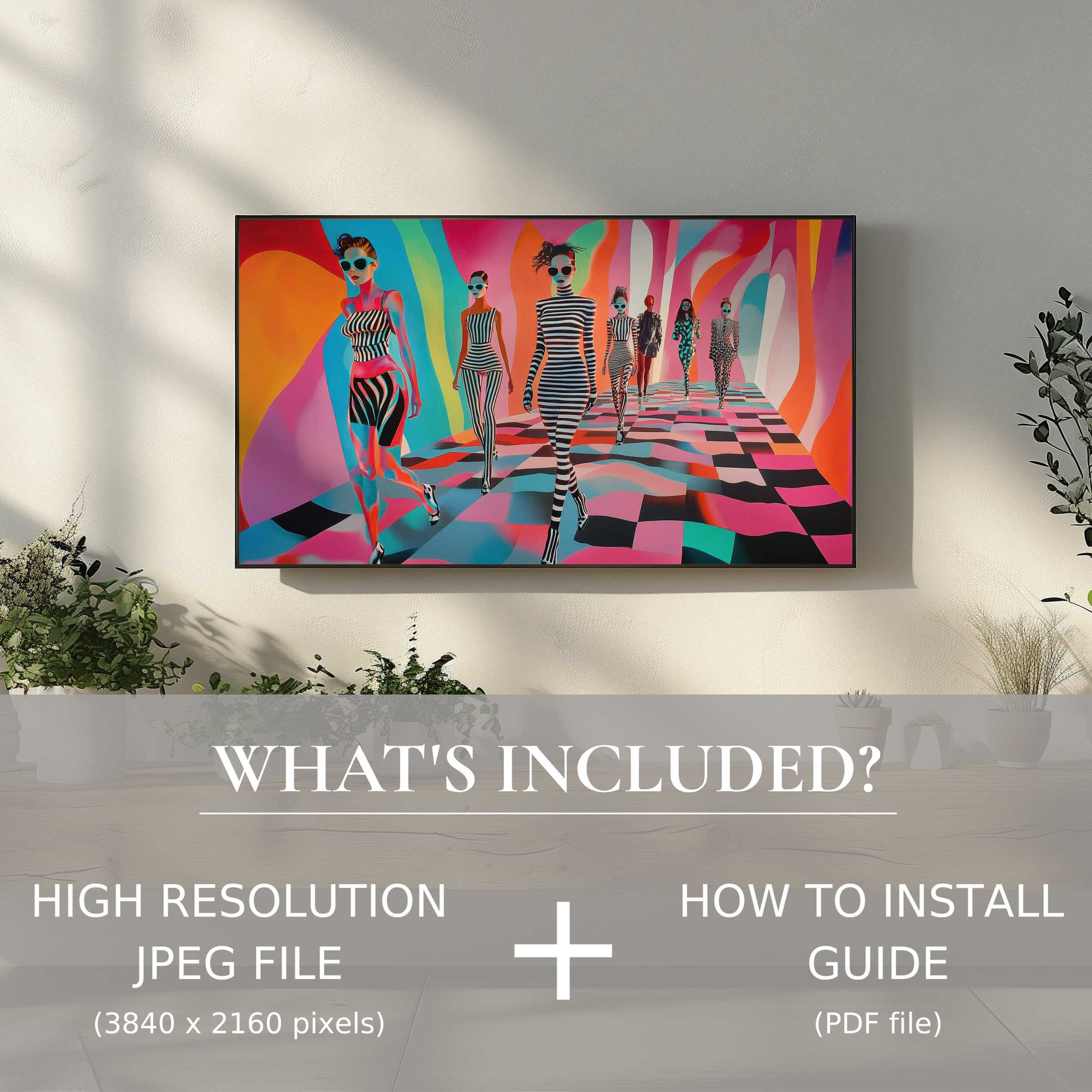 Elegant pop art digital TV art download brightens modern living spaces with effortless digital use and striking visual allure