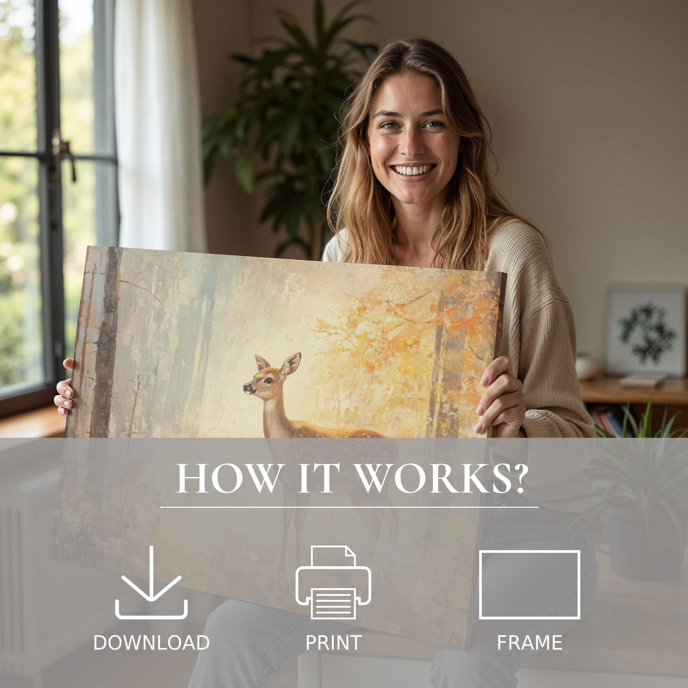 Graceful fall digital art print brings serene warmth to modern living spaces, inviting joy and effortless elegance