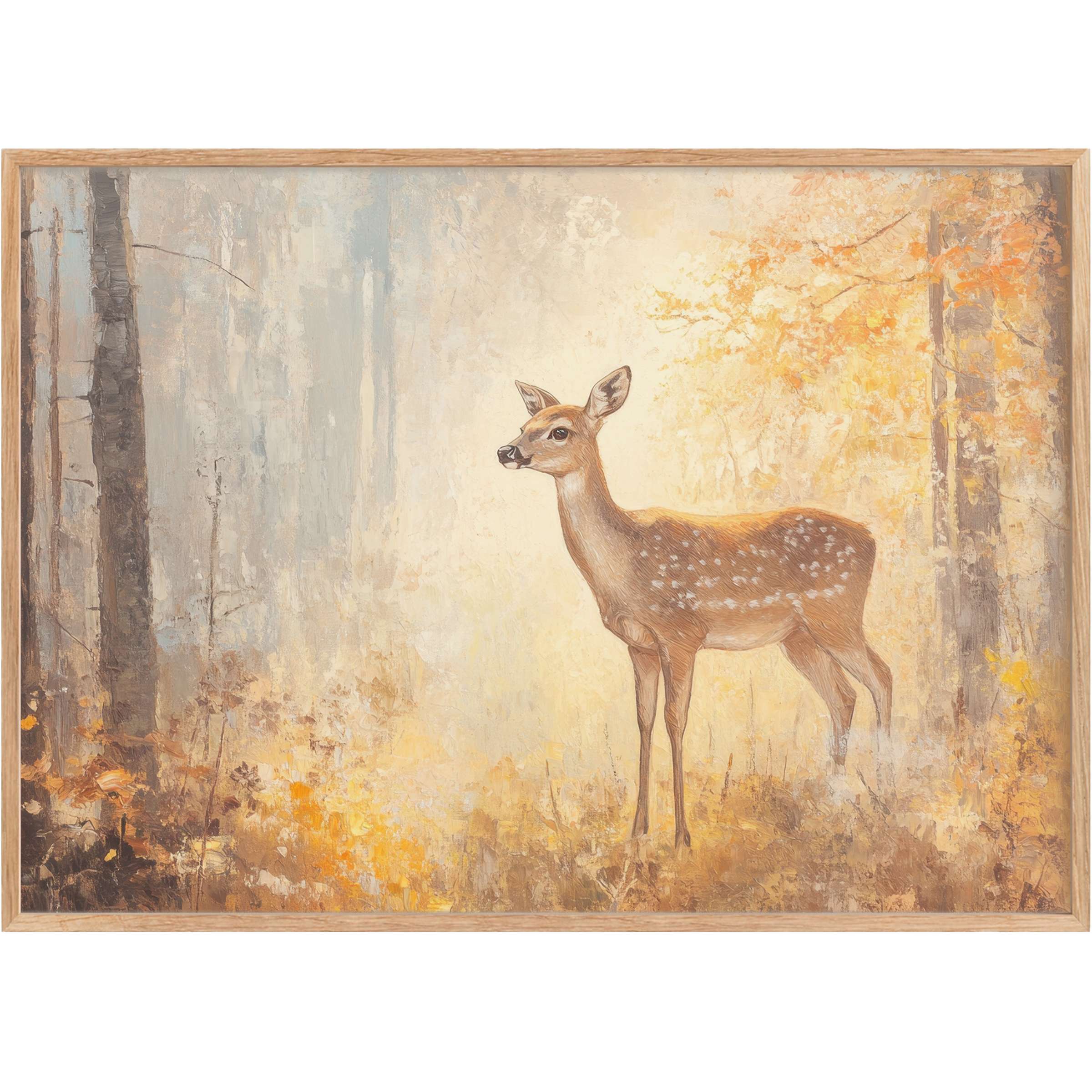 Graceful deer amid warm golden foliage creates a serene, inviting ambiance with timeless fall printable wall art