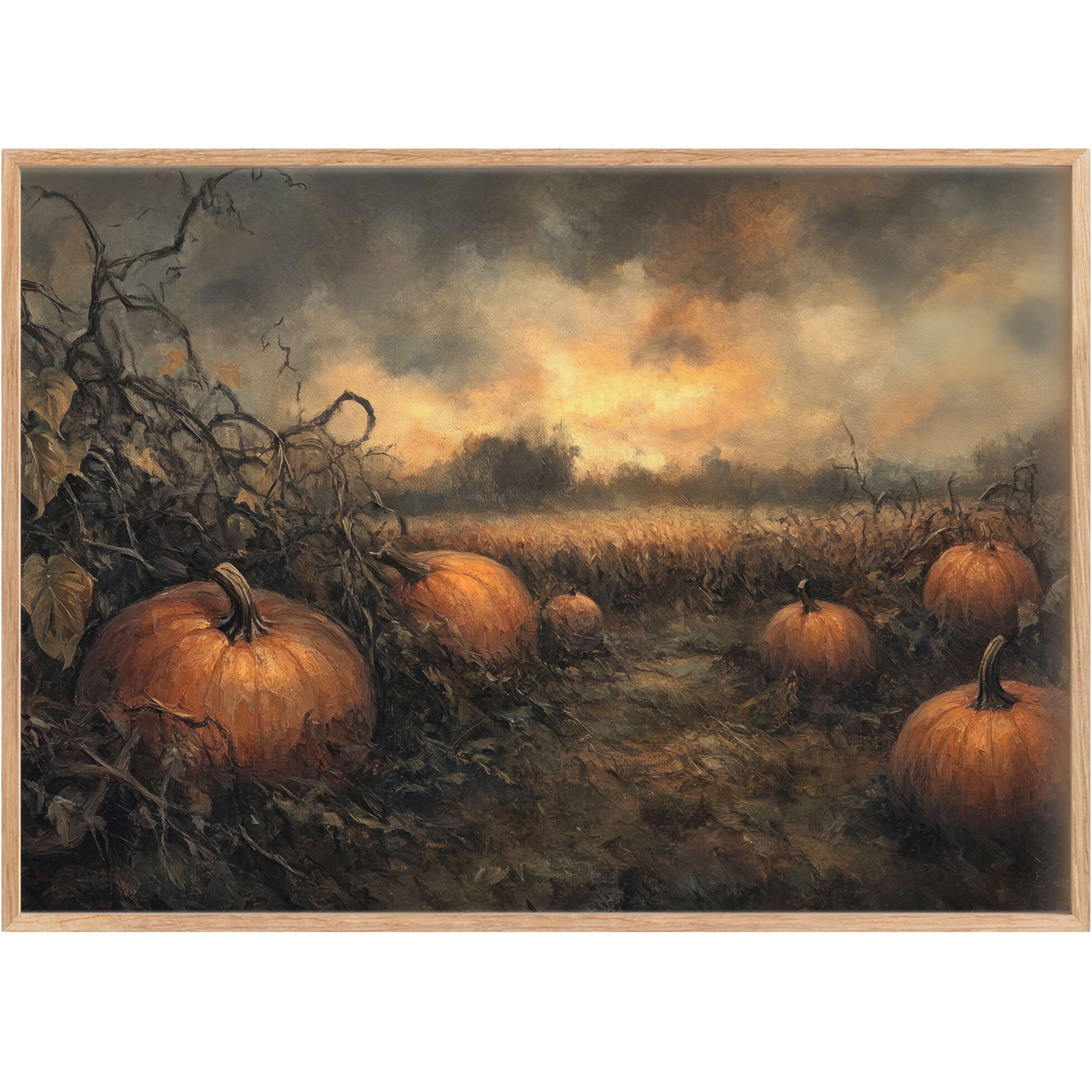 Moody halloween printable wall art evokes autumnal mystery with deep oranges and smoky grays, perfect for elegant seasonal decor