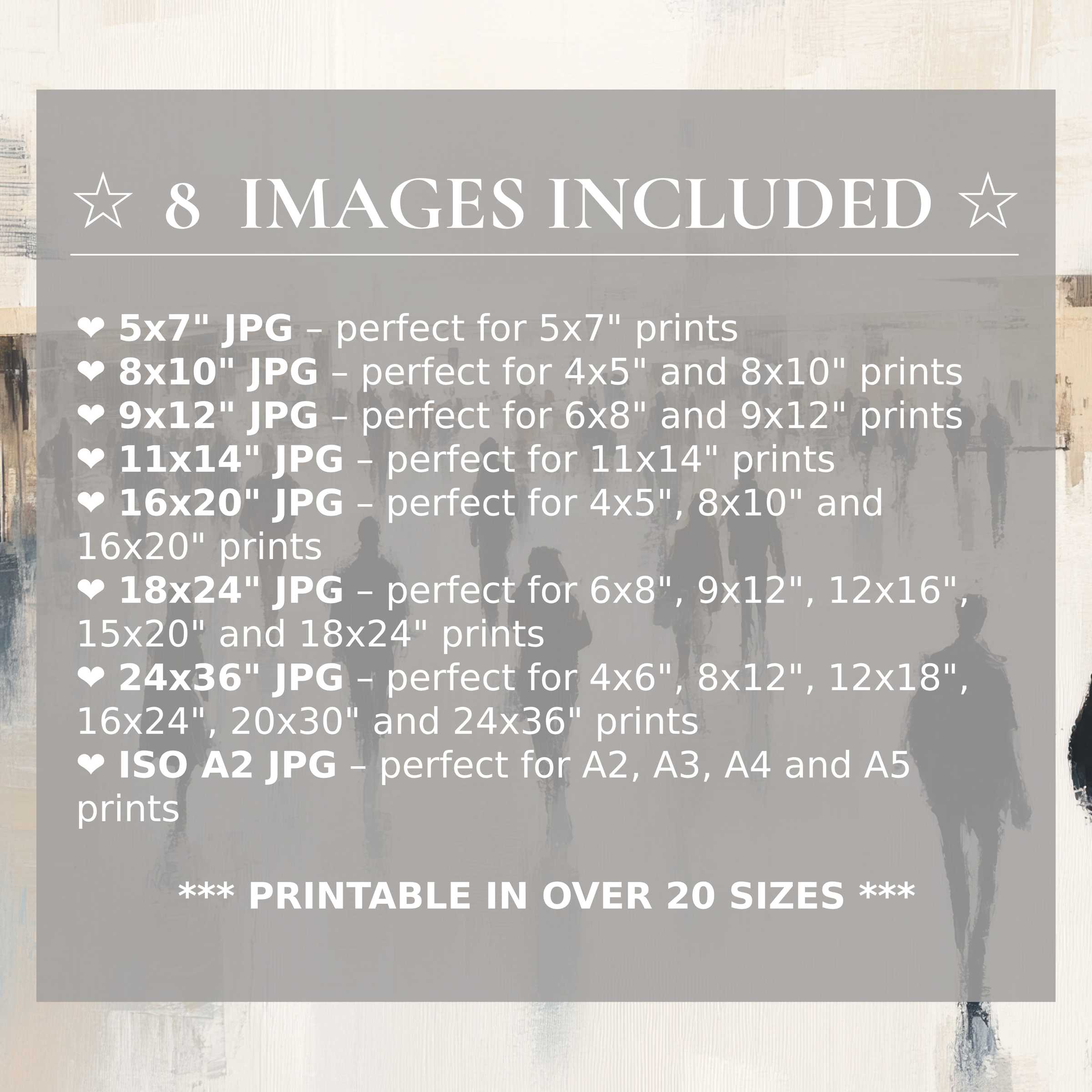 Urban digital print featuring a radiant blend of muted grays and soft beige hues, elevating modern interiors with timeless style; includes 8 high-quality sizes in one download for versatile home decor