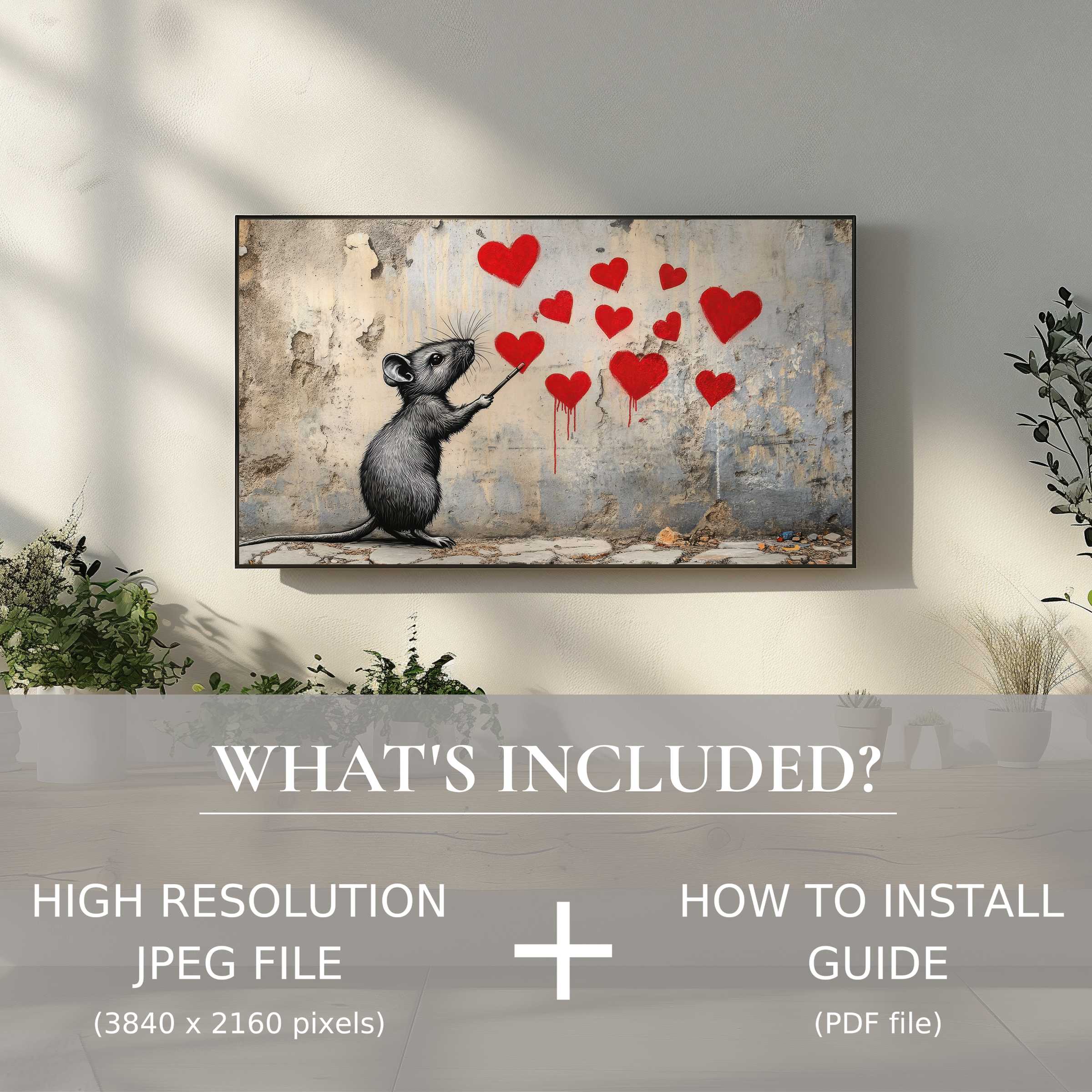 Elegant living space featuring street art digital TV art download, easily enhancing ambiance with high-res digital use