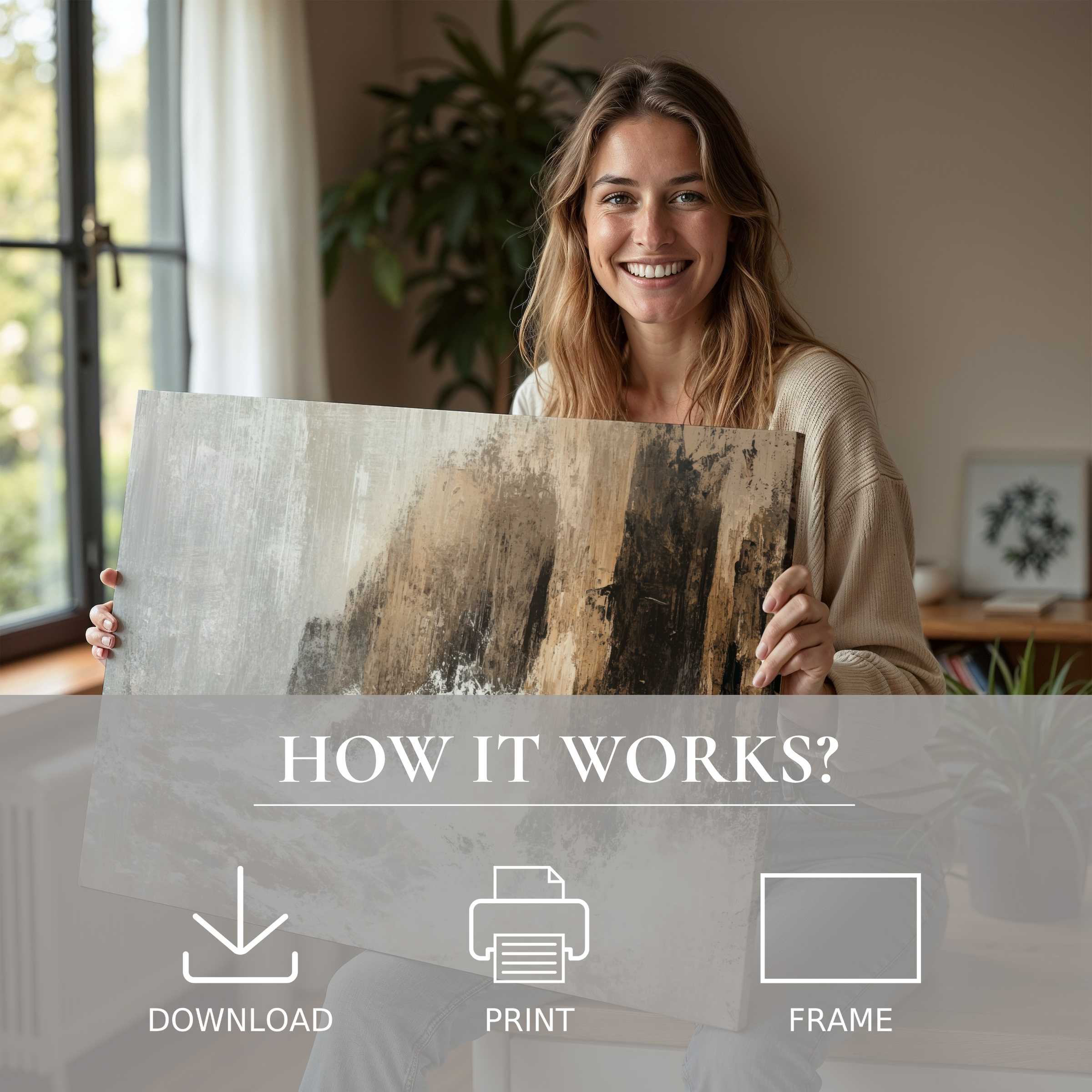Coastal digital art print embraced in a serene home, inspiring joyful connection through effortless, elegant living with art