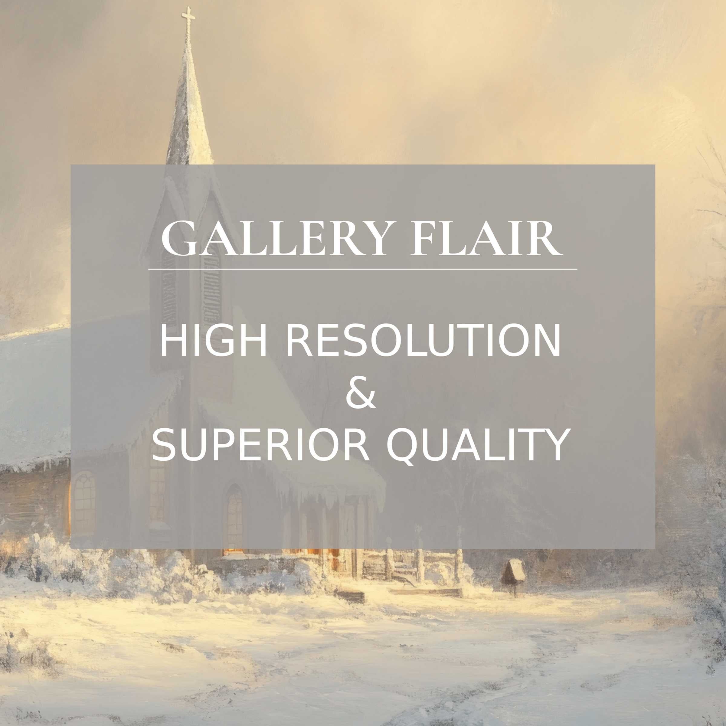 Elegant high-resolution christmas Frame TV picture depicting a serene snowy church scene with refined visual clarity