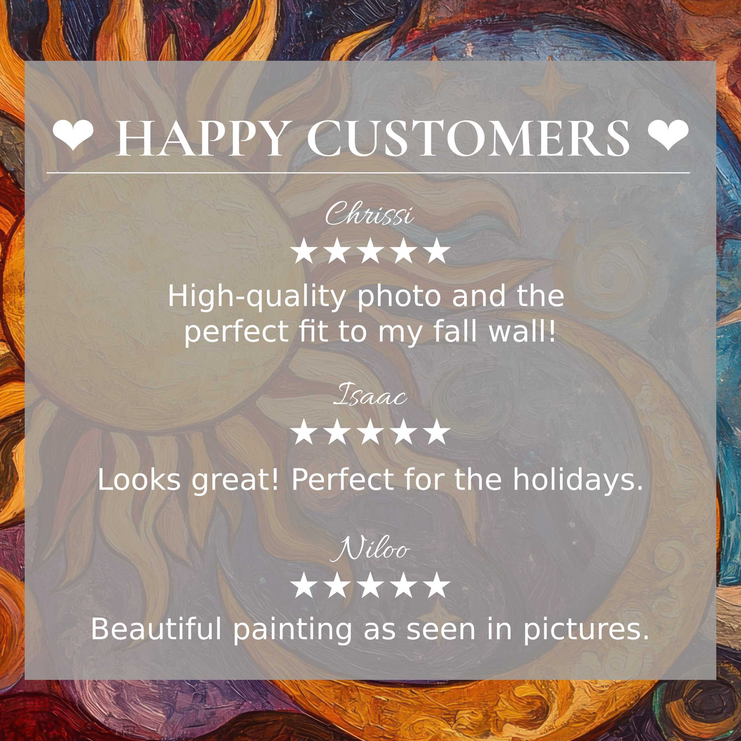 Boho art for Frame TV with abstract sunset hues; happy customer reviews build trust and showcase refined elegance