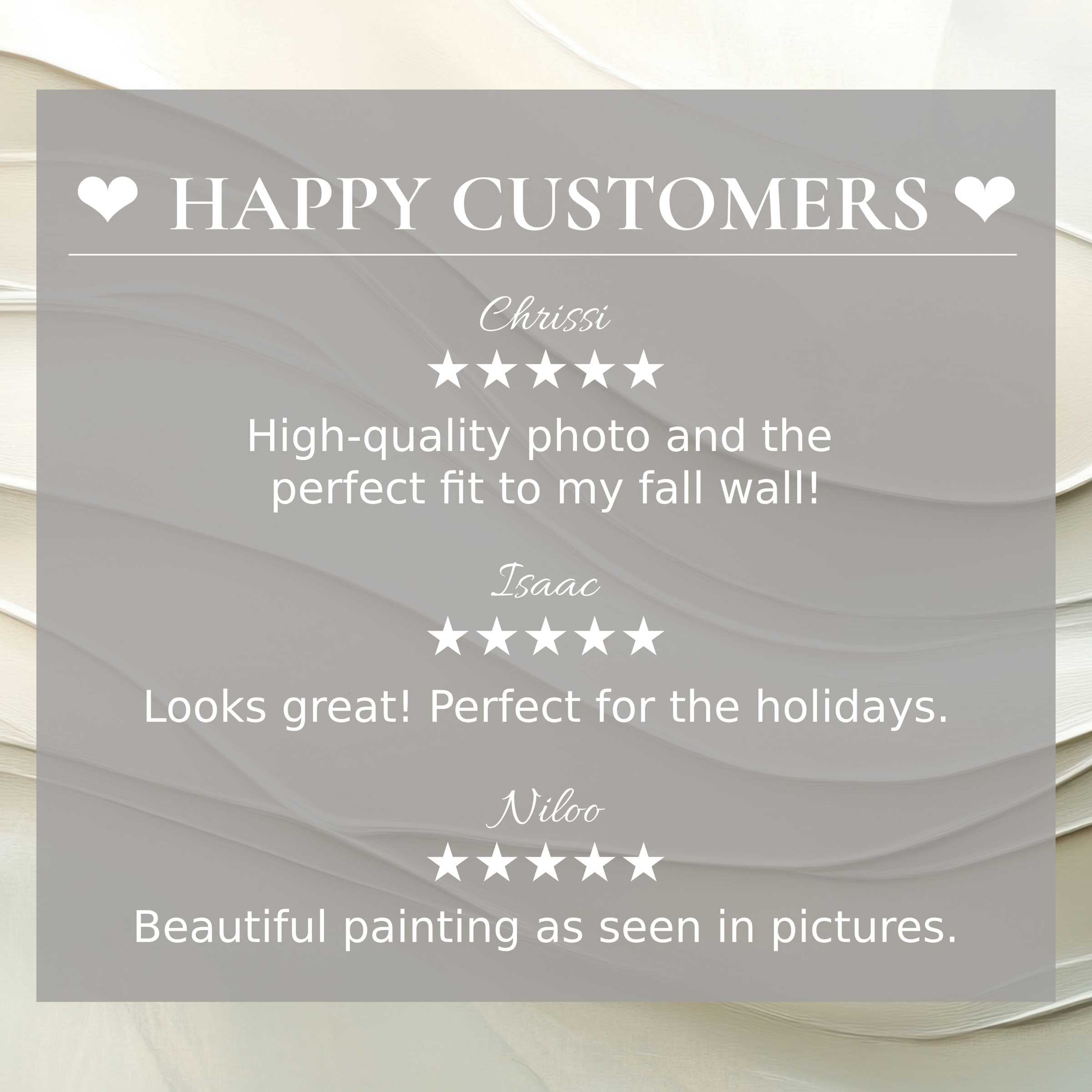 Neutral art for Frame TV with abstract flowing textures; happy customer reviews build trust and highlight elegance
