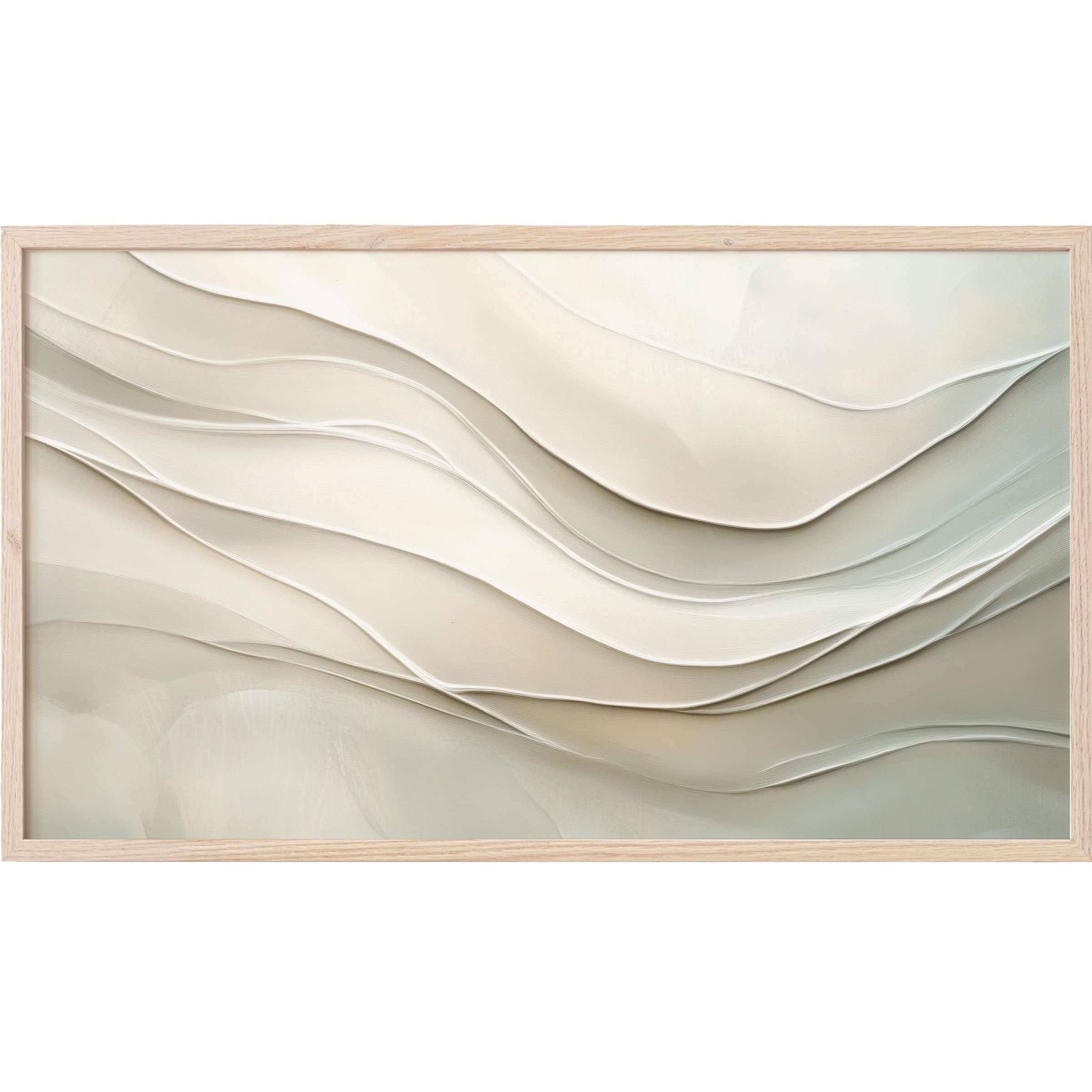 Elegant neutral Frame TV Art with soft flowing layers in beige and cream tones, perfect for modern, stylish interiors