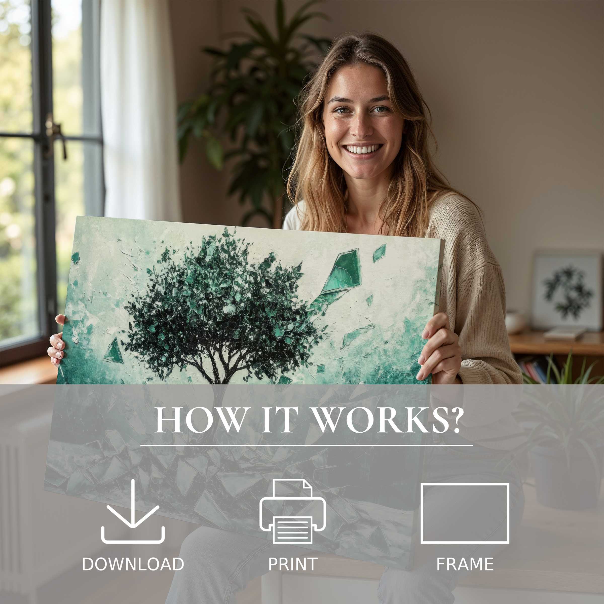 A serene moment of joy embraces refined living with street art digital art print-effortlessly enhancing modern interiors