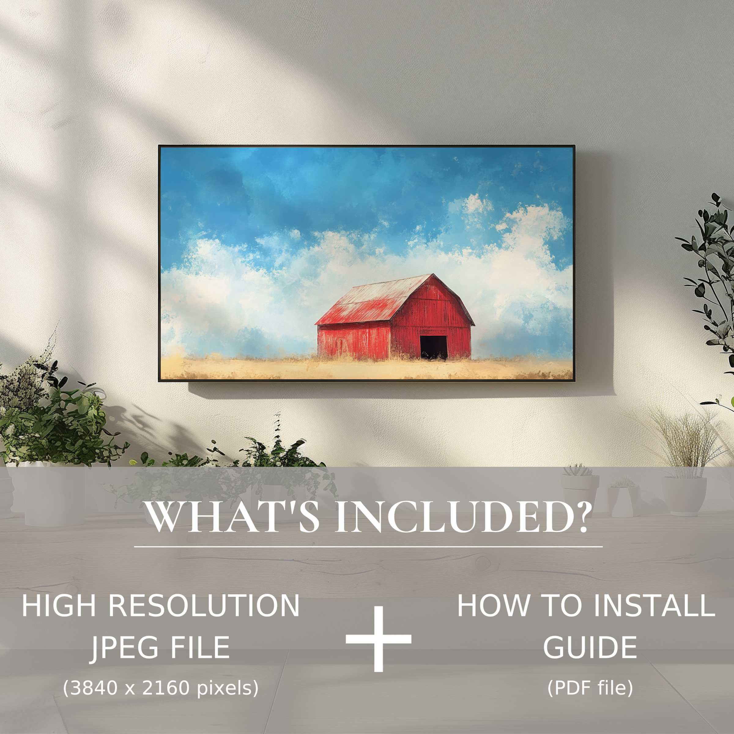 Farmhouse digital TV art download with easy use, enhancing your living space with elegant modern rustic charm