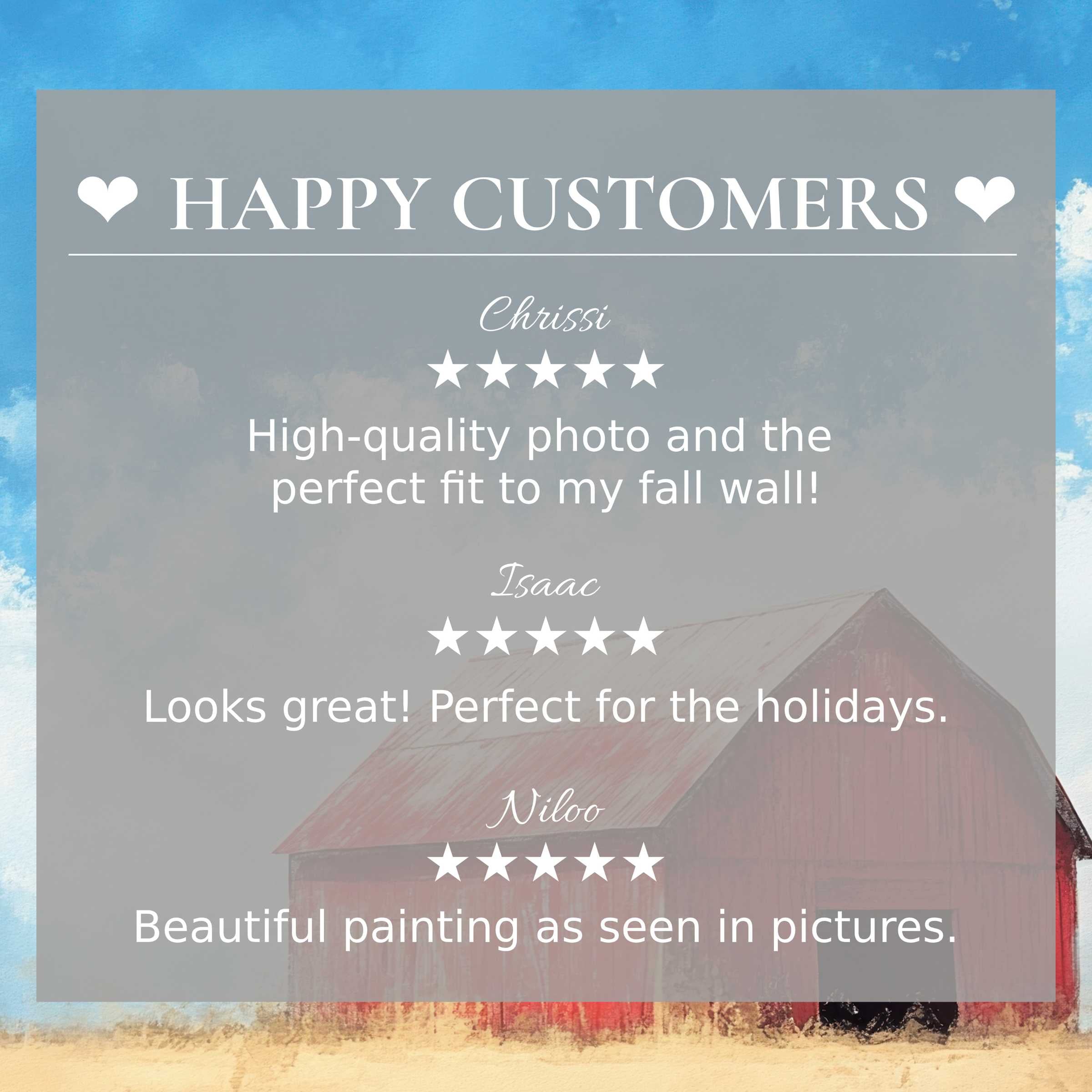 Farmhouse art for Frame TV with abstract sky backdrop, showcasing happy customer reviews and refined aesthetic