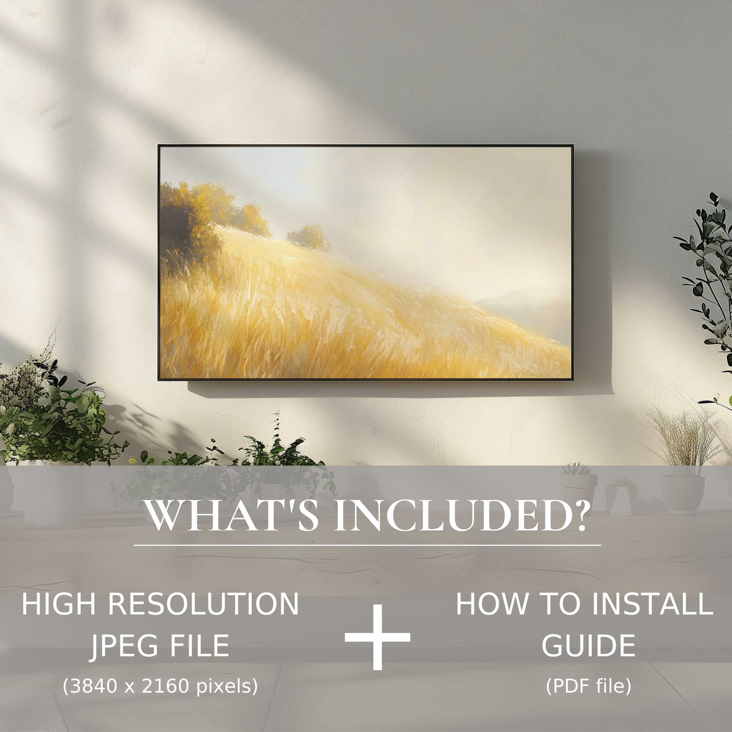 Elegant summer digital TV art download with easy use, enhancing living spaces with warm, modern landscape decor