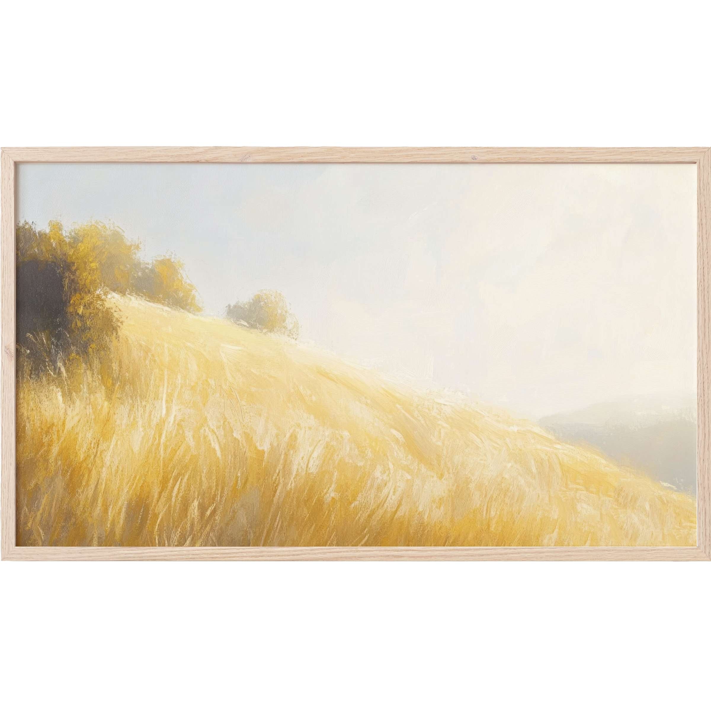 Soft golden fields under pale sky in textured brushstrokes, an elegant summer Frame TV Art for modern interiors