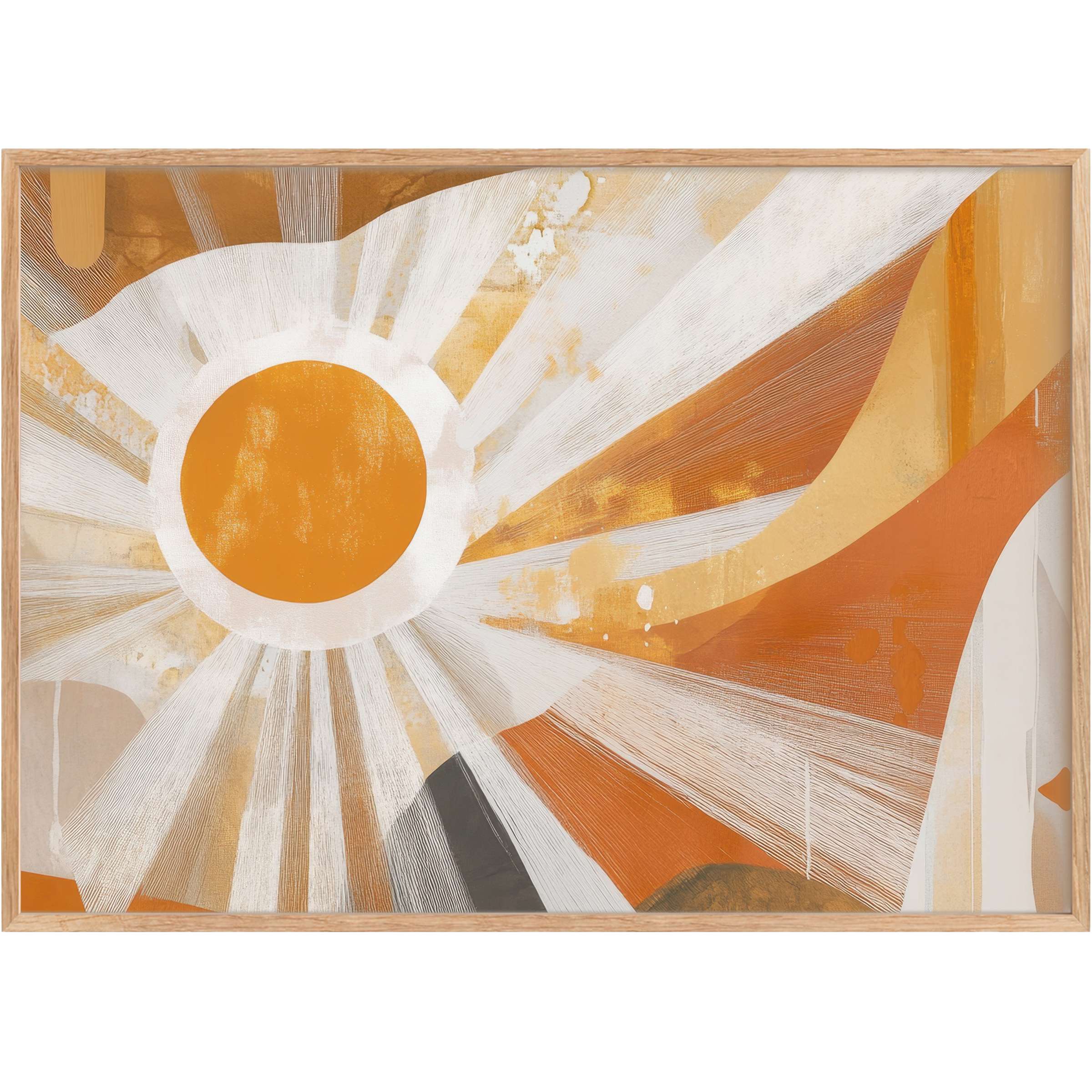 Radiant boho printable wall art glowing with warm ochre and amber hues, infusing spaces with vibrant, uplifting energy