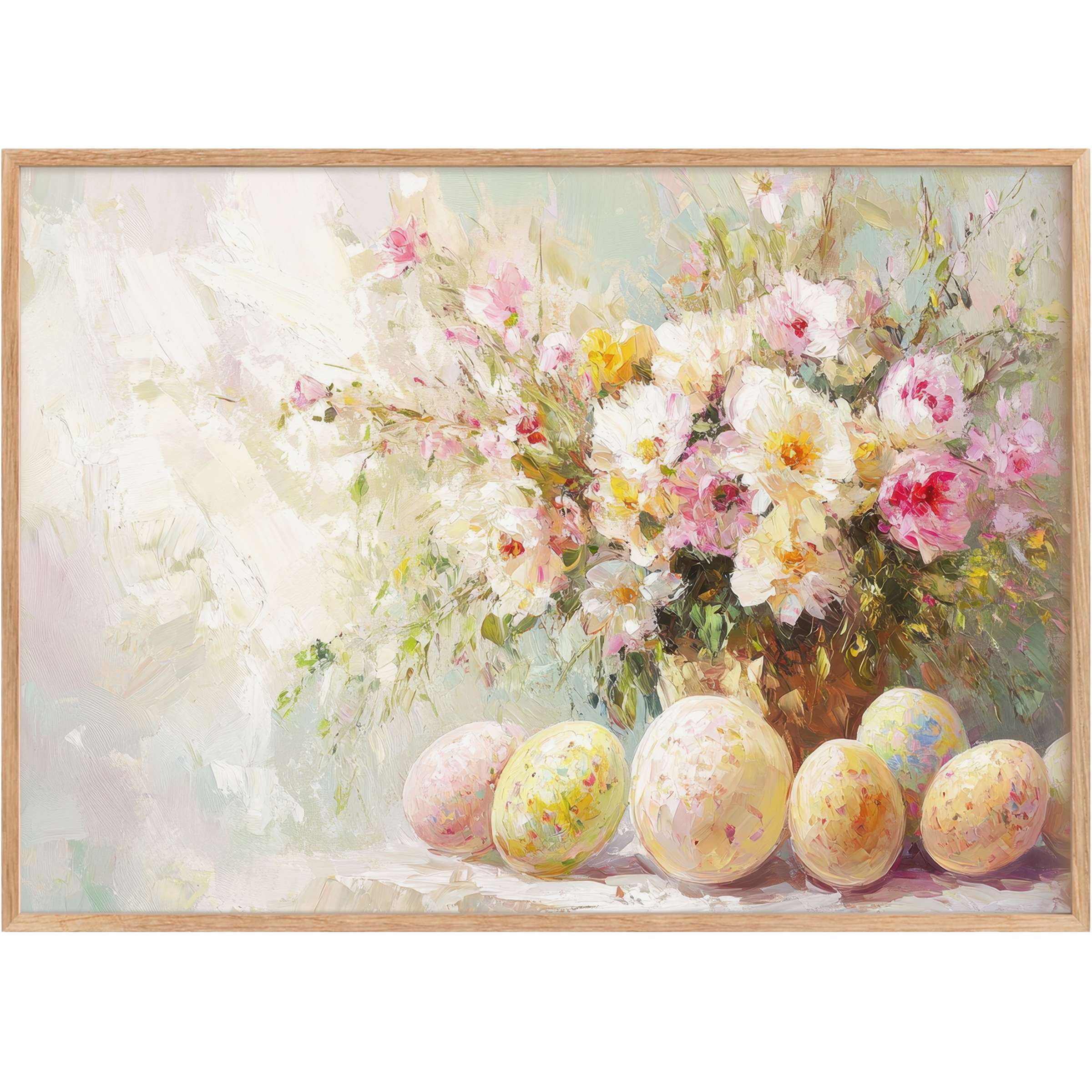 Easter printable wall art with soft pastels and vibrant blooms, evoking radiant warmth and timeless spring elegance