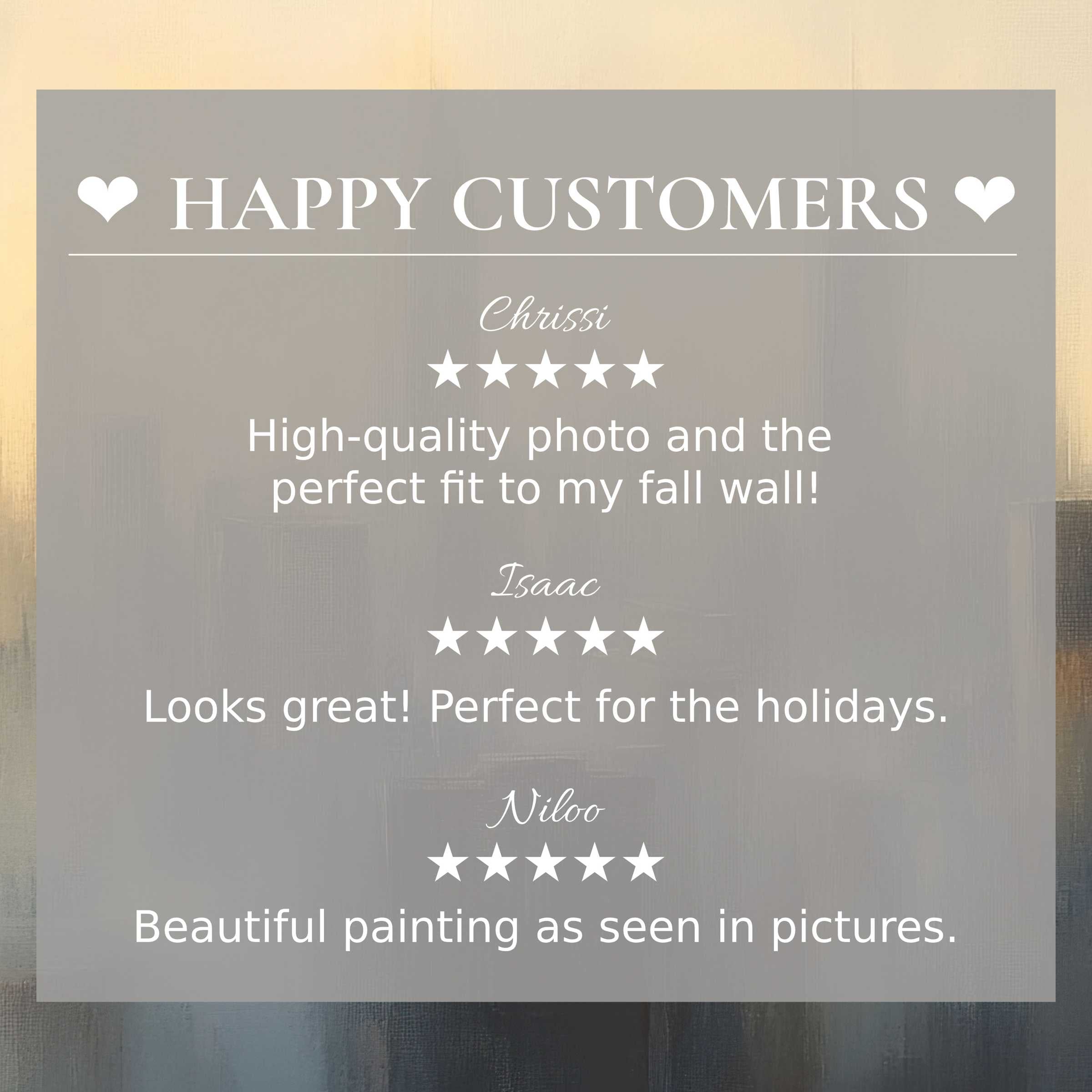 Urban art for Frame TV with abstract sunset hues; happy customer reviews build trust and showcase elegant style