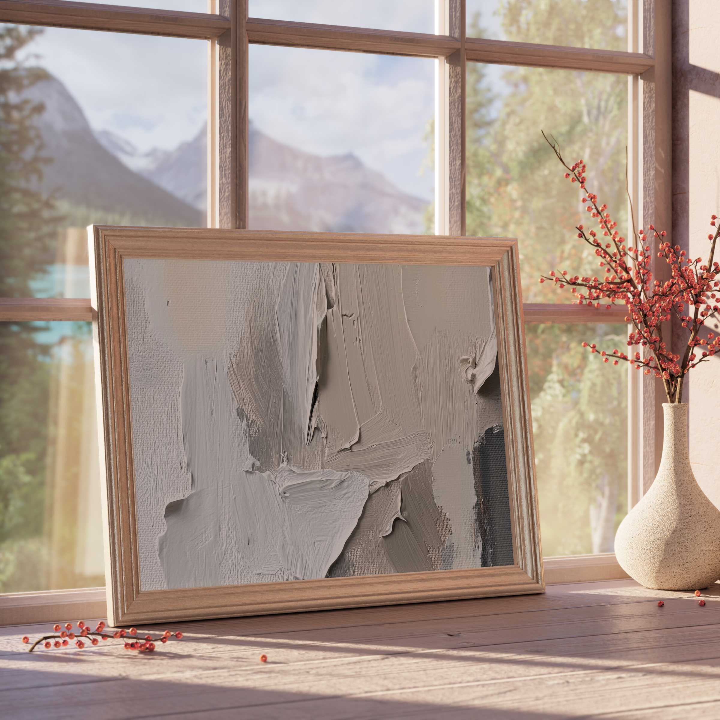 Modern downloadable art in textured neutral tones, elevating tranquil, design-forward interiors with curated, warm sophistication