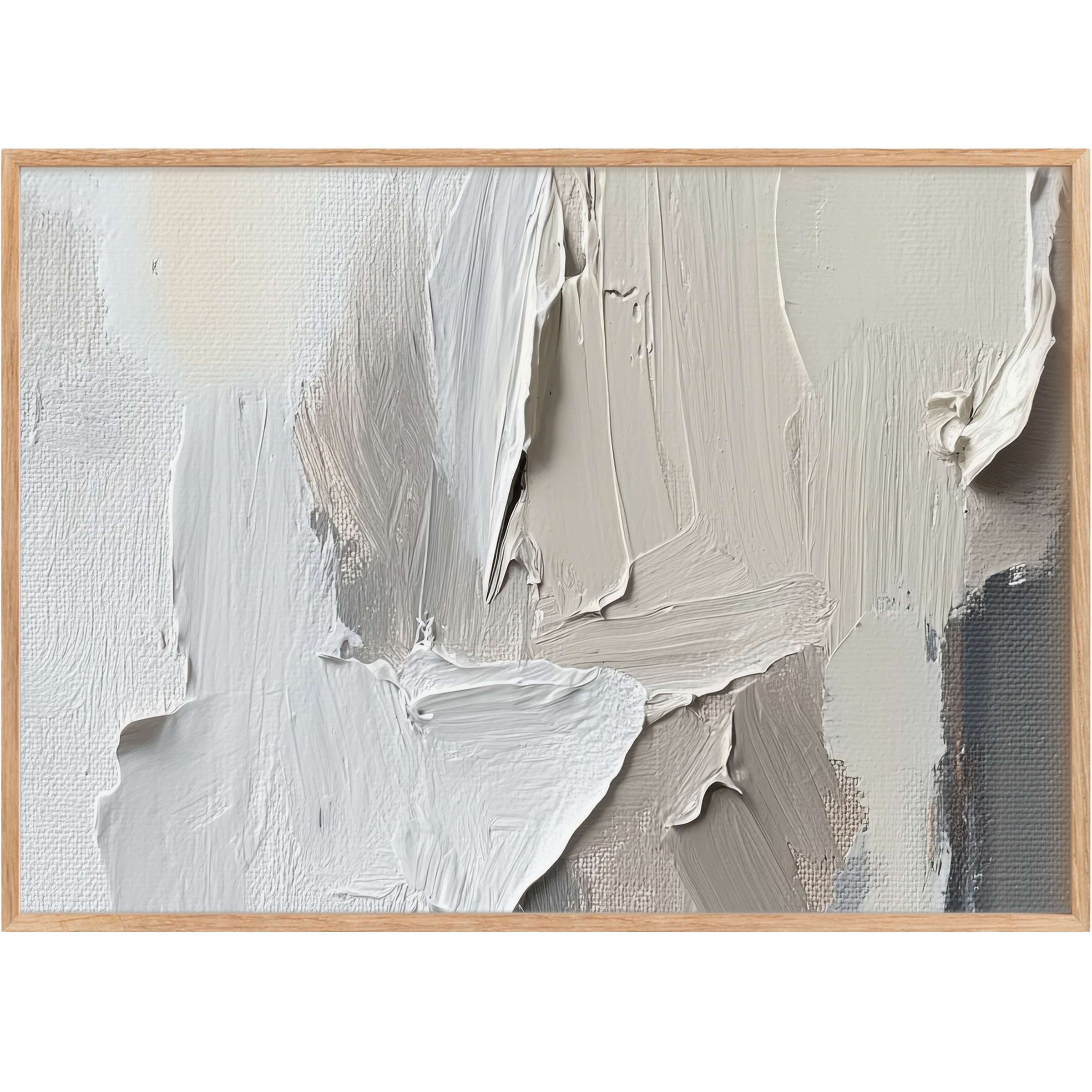 Modern printable wall art features layered textures in soft whites, greys, and beiges, evoking a serene and sophisticated ambiance