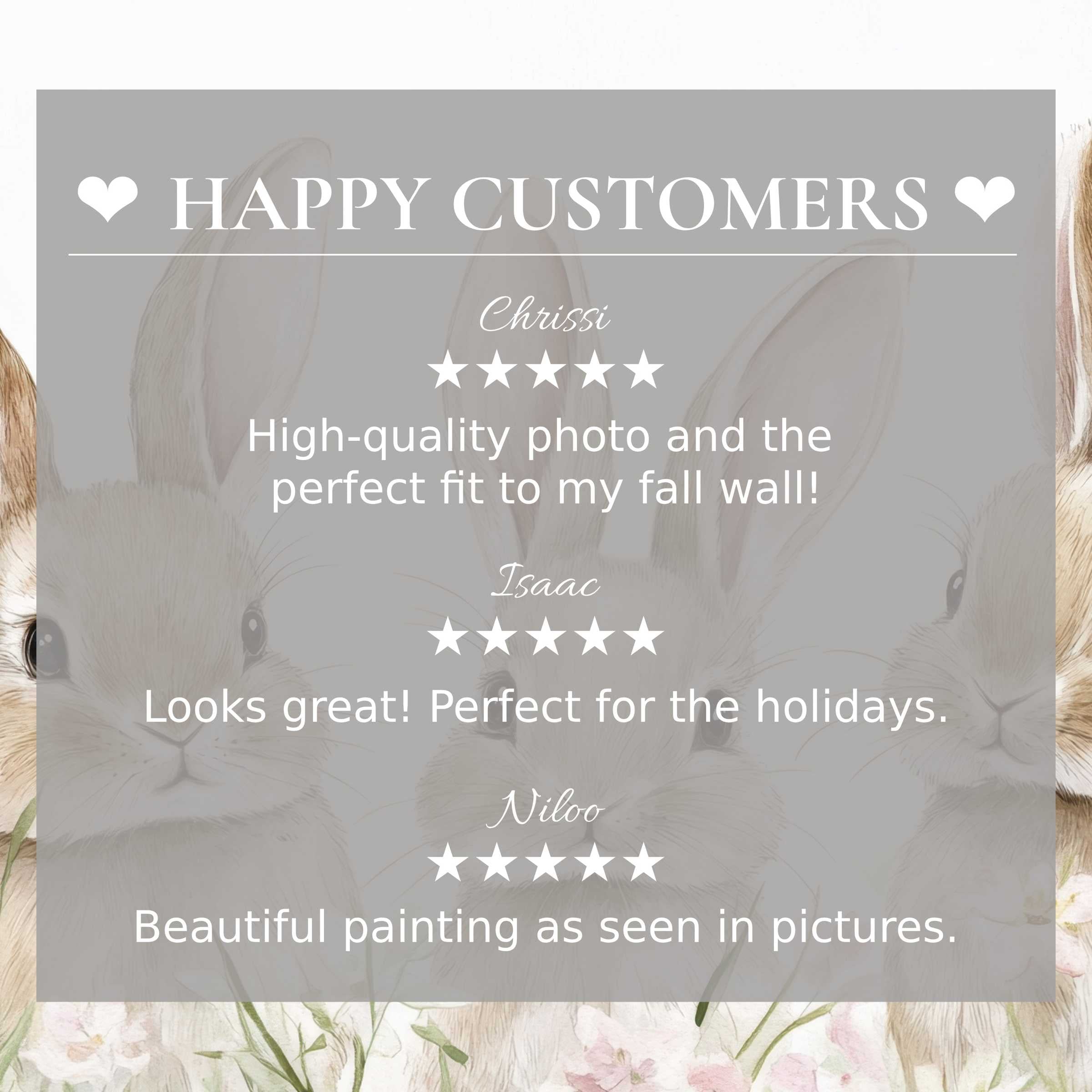 Elegant nursery art for Frame TV with soft rabbit illustrations and happy customer reviews building trust