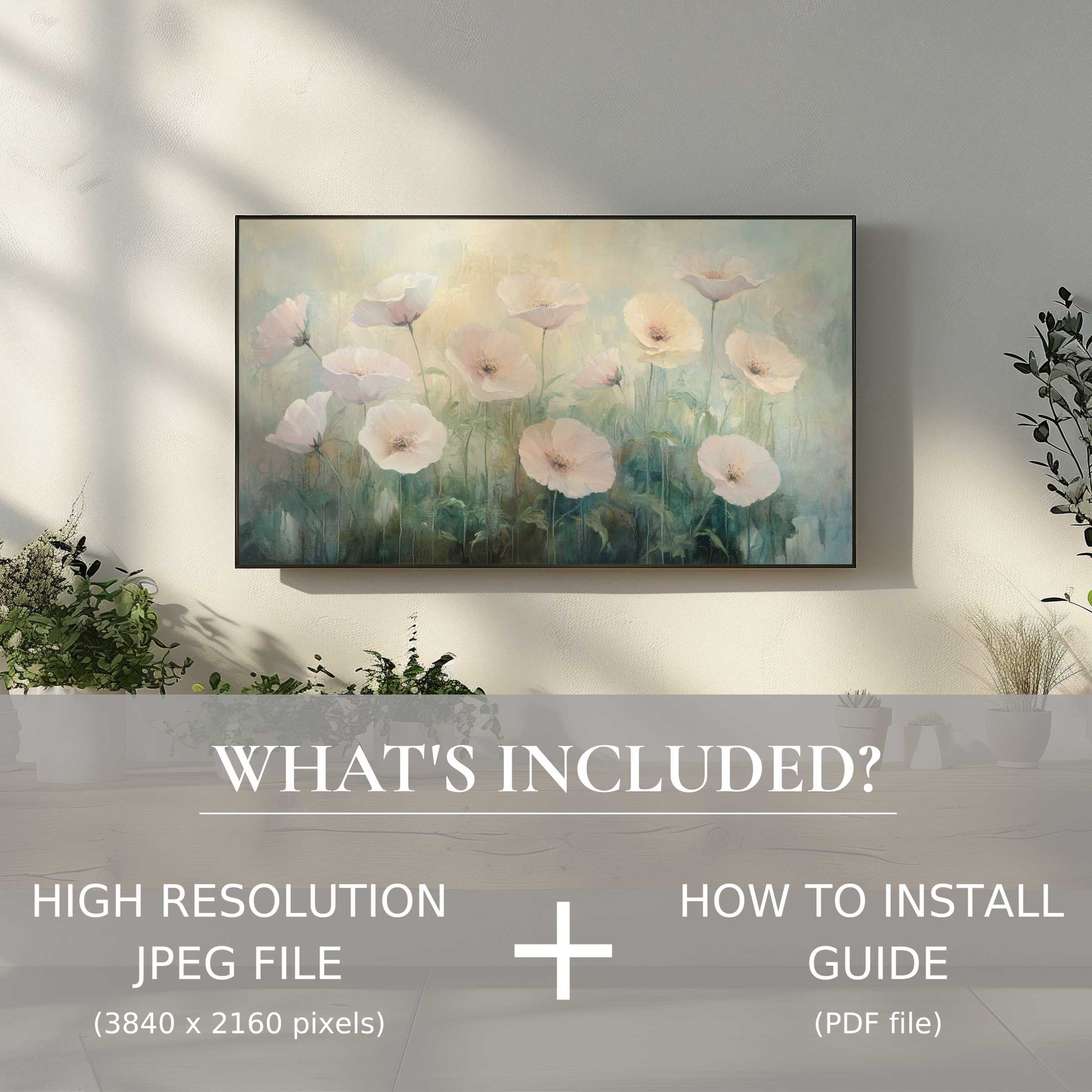 Elegant floral digital TV art download, easy to use, enhancing your living space with modern botanical charm