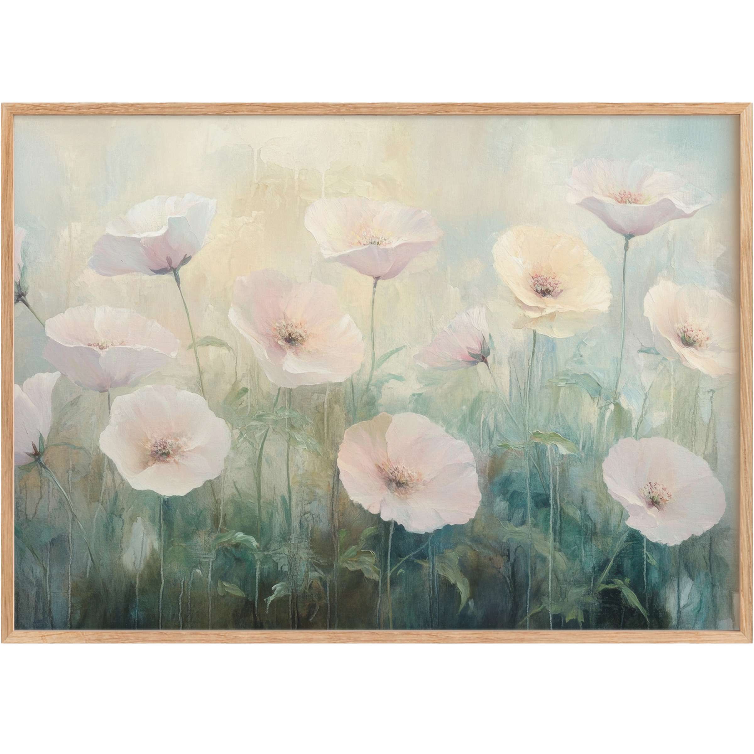 Ethereal floral printable wall art in soft whites and muted blues, evoking serene elegance and gentle tranquility
