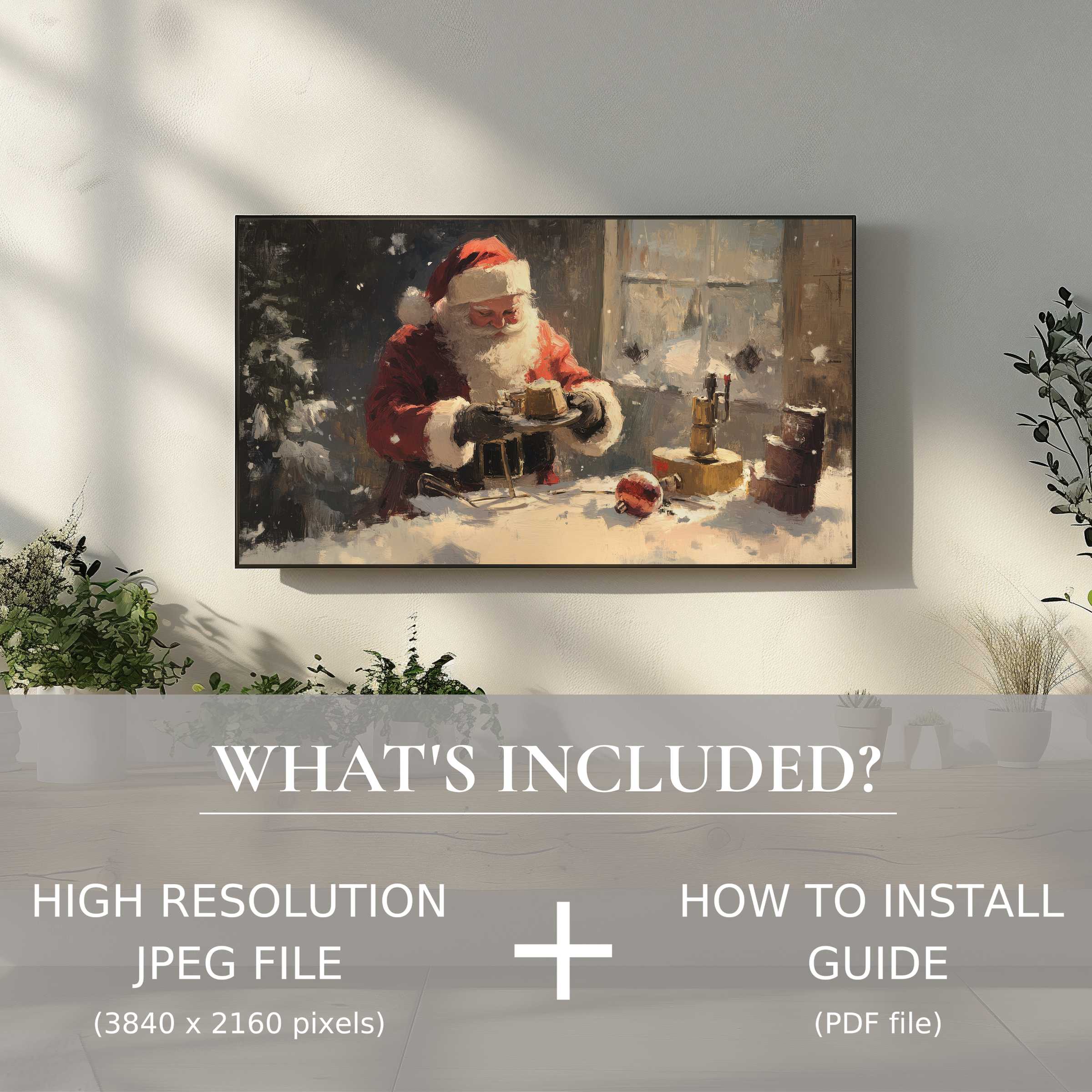 Elegant christmas digital TV art download with easy use, enhancing cozy living rooms with timeless festive charm