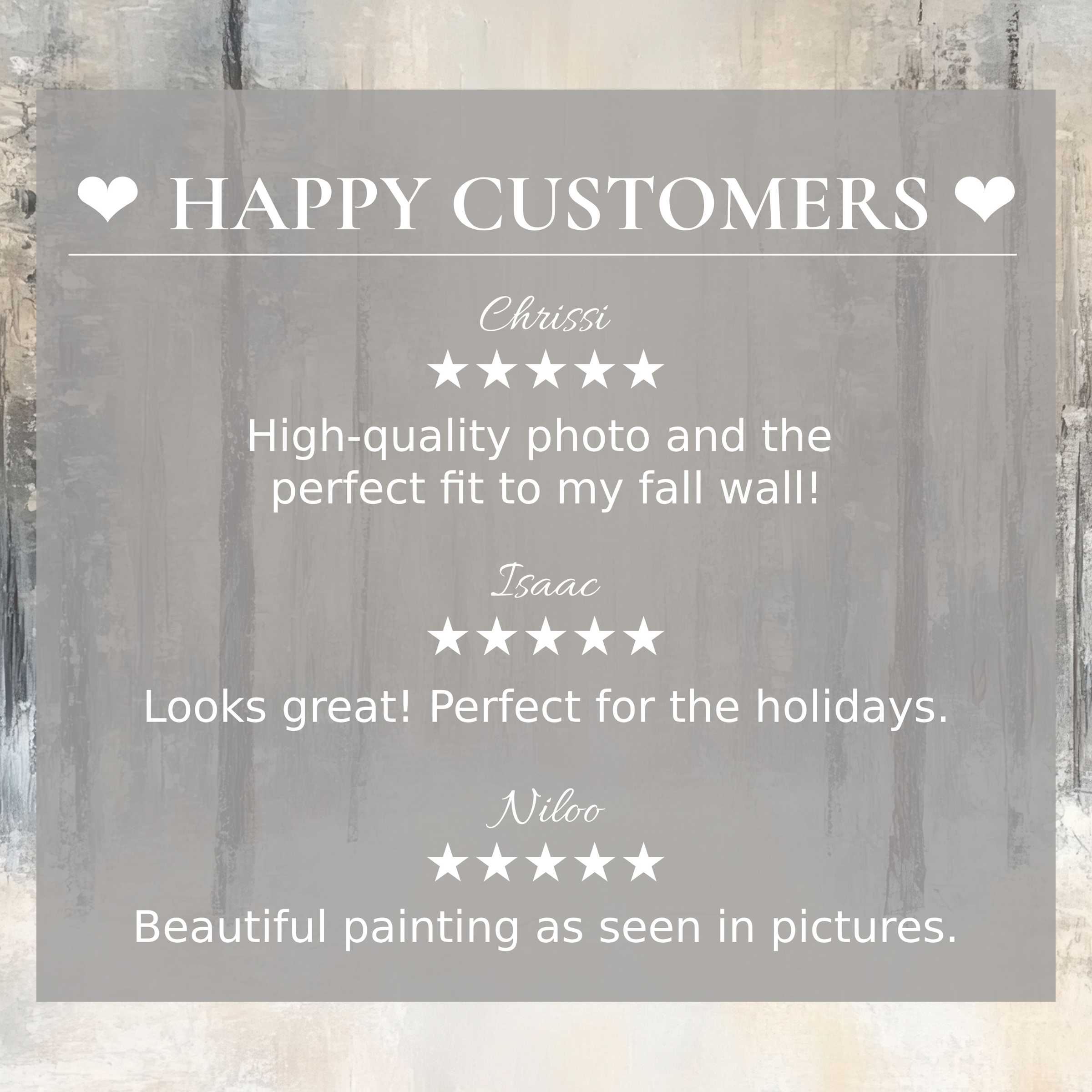 Winter art for Frame TV with abstract muted tones showcases happy customer reviews, reinforcing trust and refined style