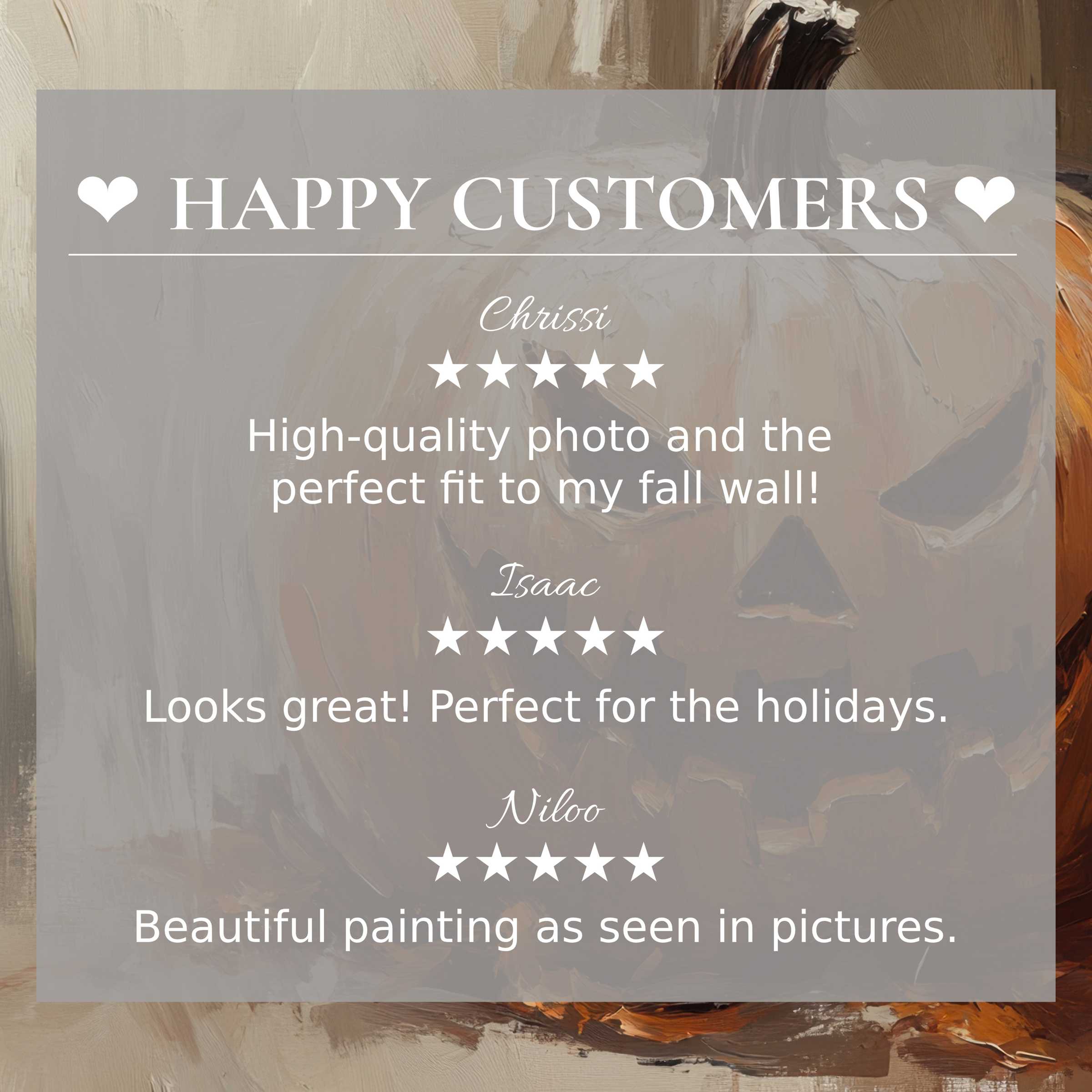 Happy customer reviews highlight elegant pumpkin art with warm, textured tones - perfect halloween art for Frame TV