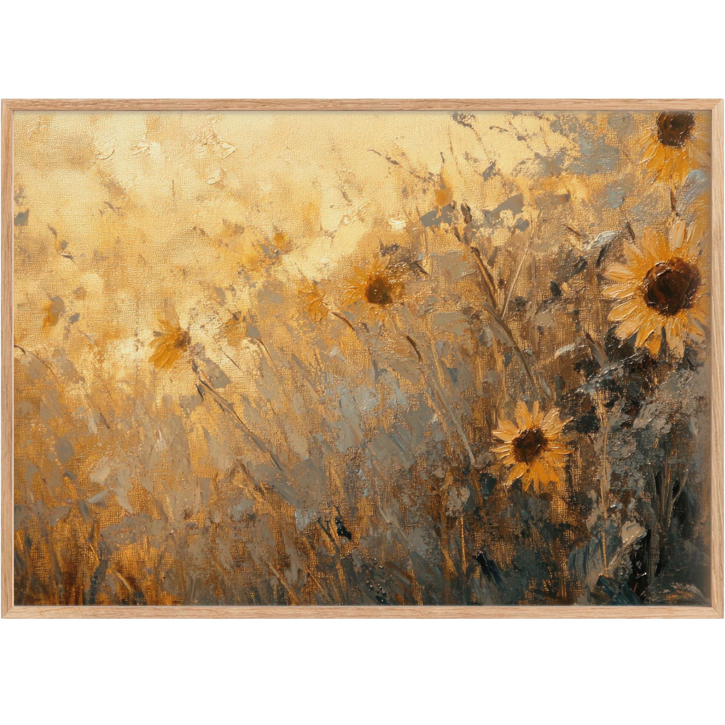 Golden sunflowers bloom amid muted autumnal grasses in this fall printable wall art, evoking a warm, radiant ambiance