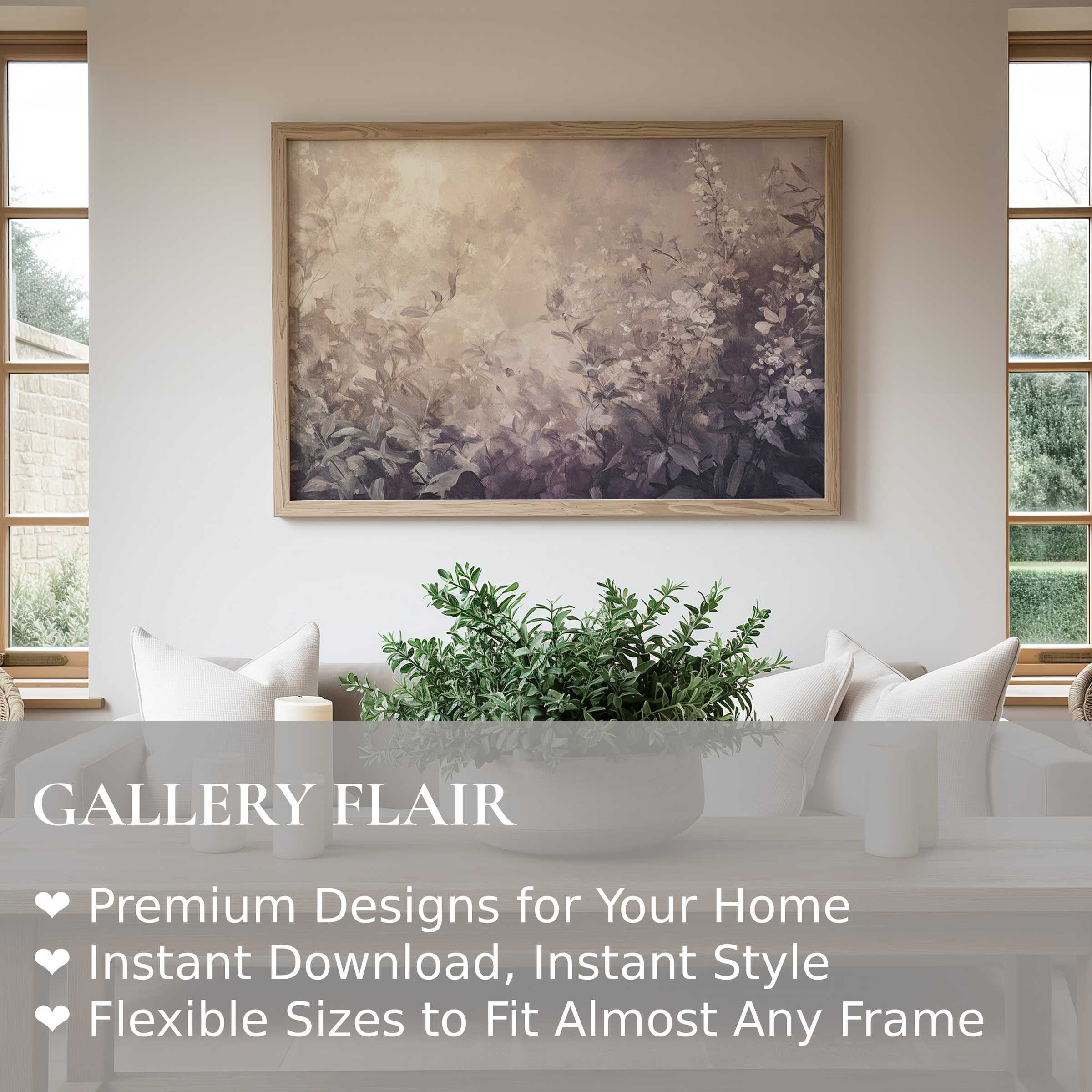 Botanical wall art print with soft, muted florals in a serene neutral palette, enhancing modern minimalist living spaces with calming elegance