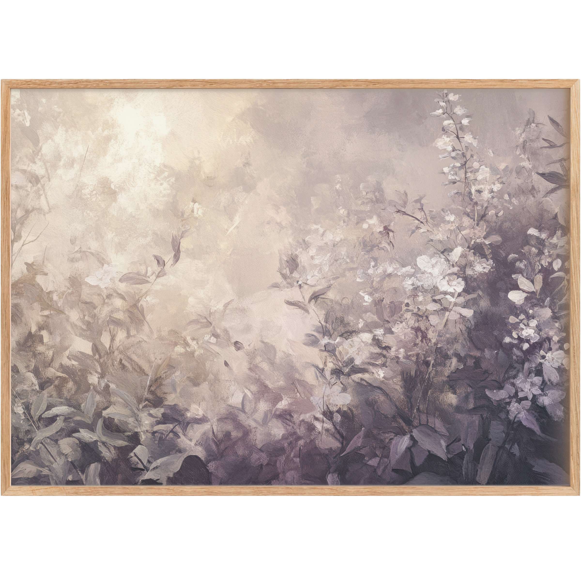 Ethereal botanical printable wall art in soft lilac and cream hues, evoking serene elegance and a tranquil, refined ambiance