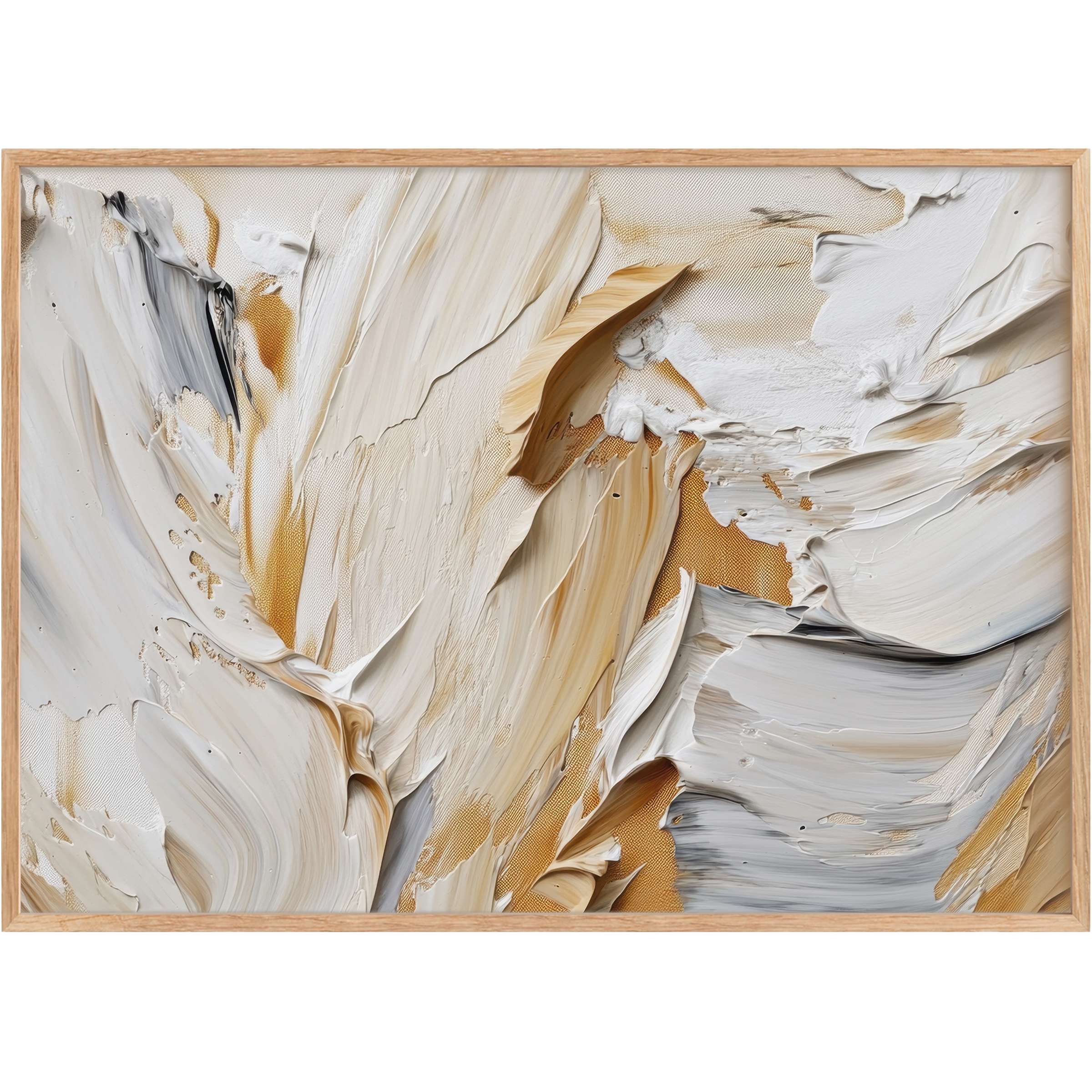 Modern printable wall art featuring fluid cream, beige, and soft gray strokes, evoking a serene, refined ambiance