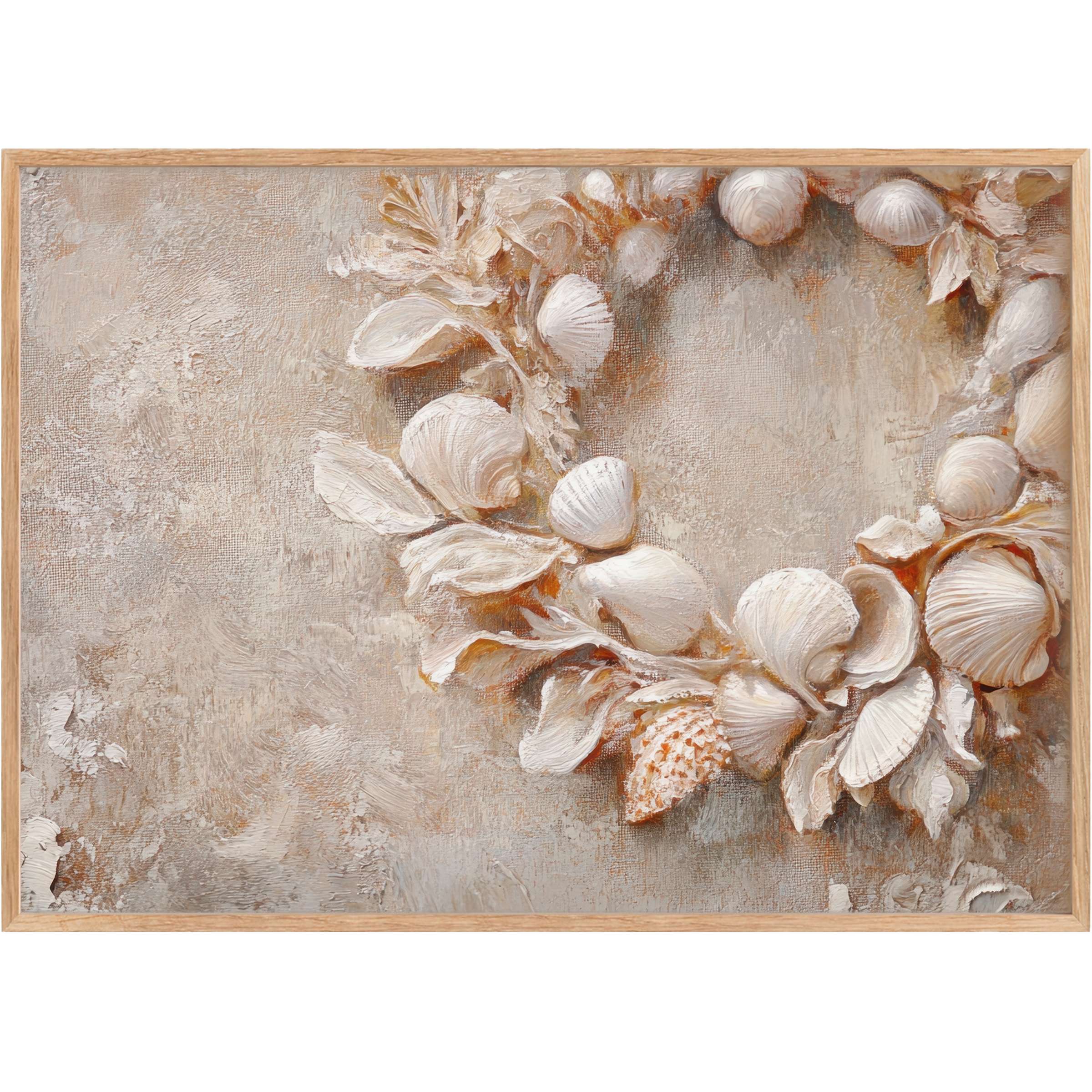 Coastal printable wall art featuring a serene shell wreath in creamy neutrals, evoking tranquil, sun-warmed seaside elegance
