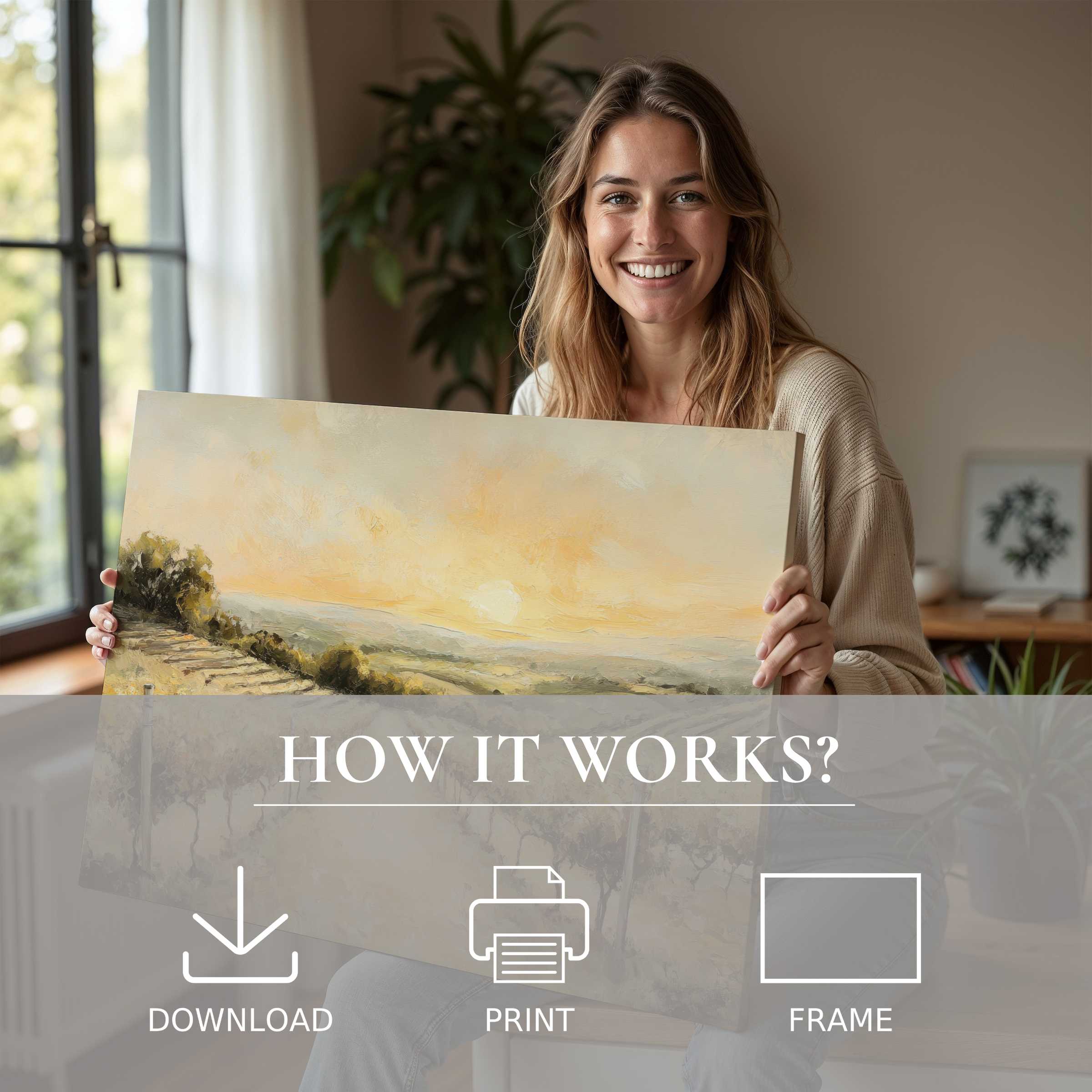 Elegant summer digital art print radiates warmth and serenity as it transforms a modern home, inspiring joyful connection with art