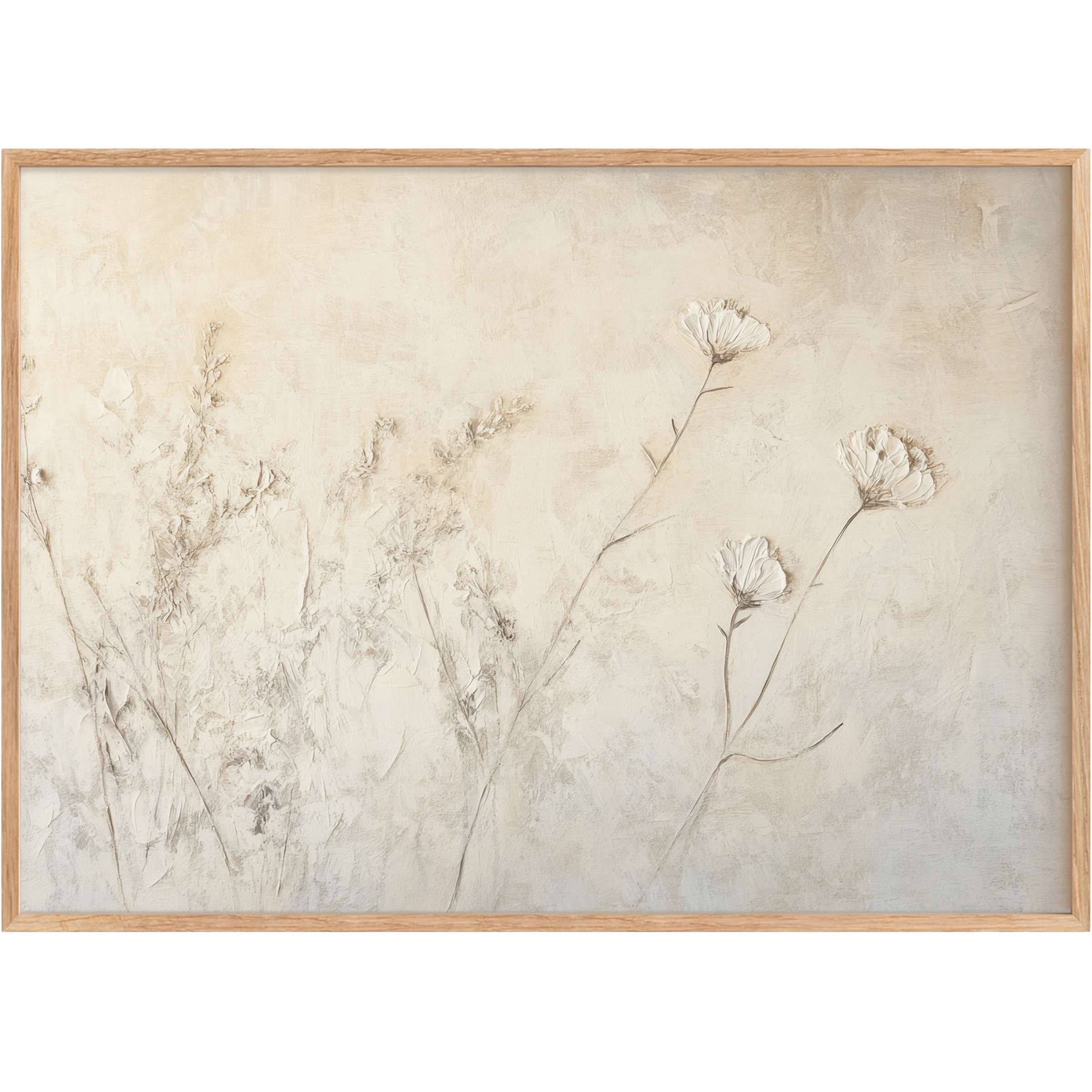 Botanical printable wall art with soft ivory blooms and delicate stems, creating a serene, elegant ambiance for refined interiors