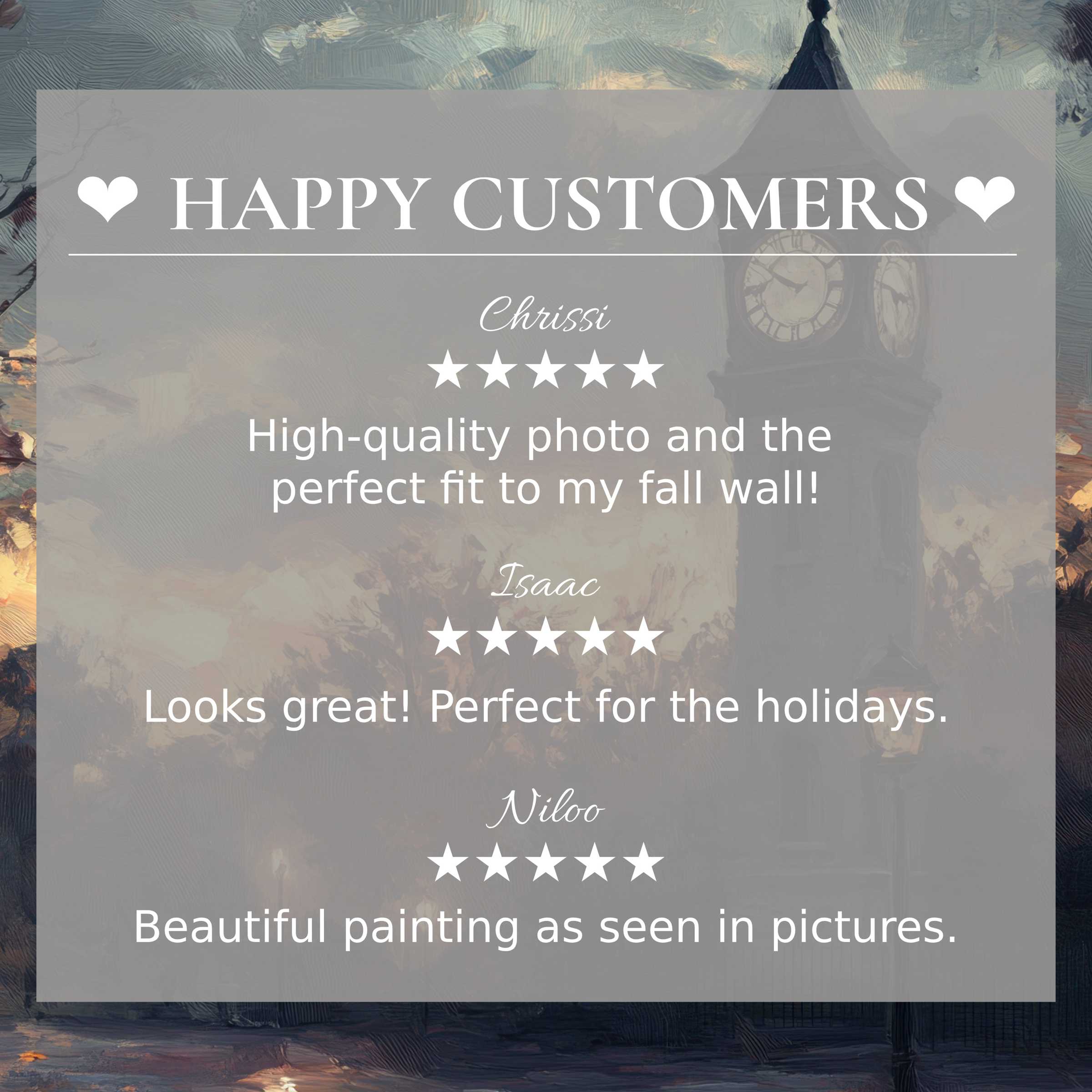 Urban art for Frame TV with abstract dusk colors, showcasing happy customer reviews and a trusted, elegant design