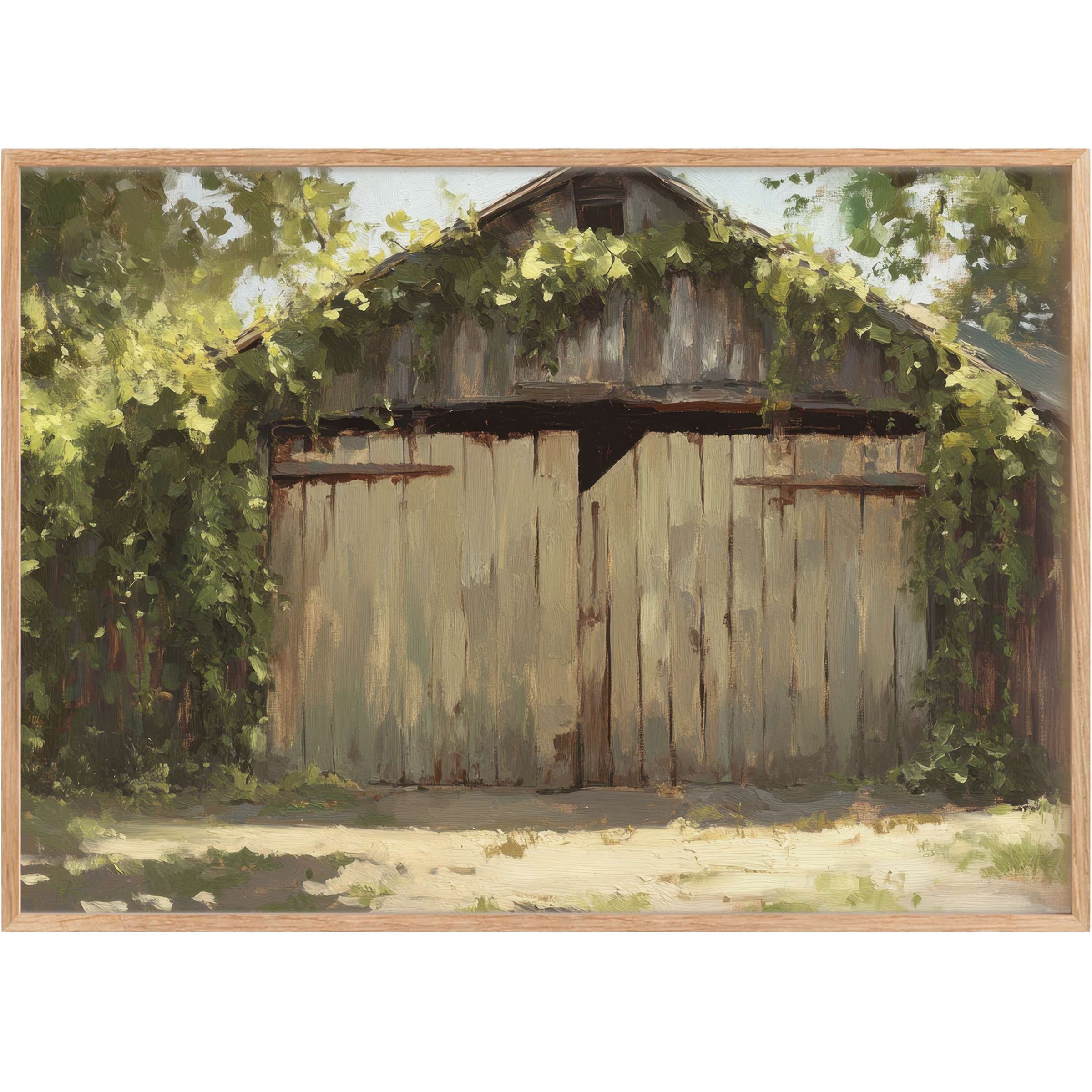 Rustic charm blooms in this farmhouse printable wall art, where soft sage and weathered wood evoke a tranquil, timeless warmth