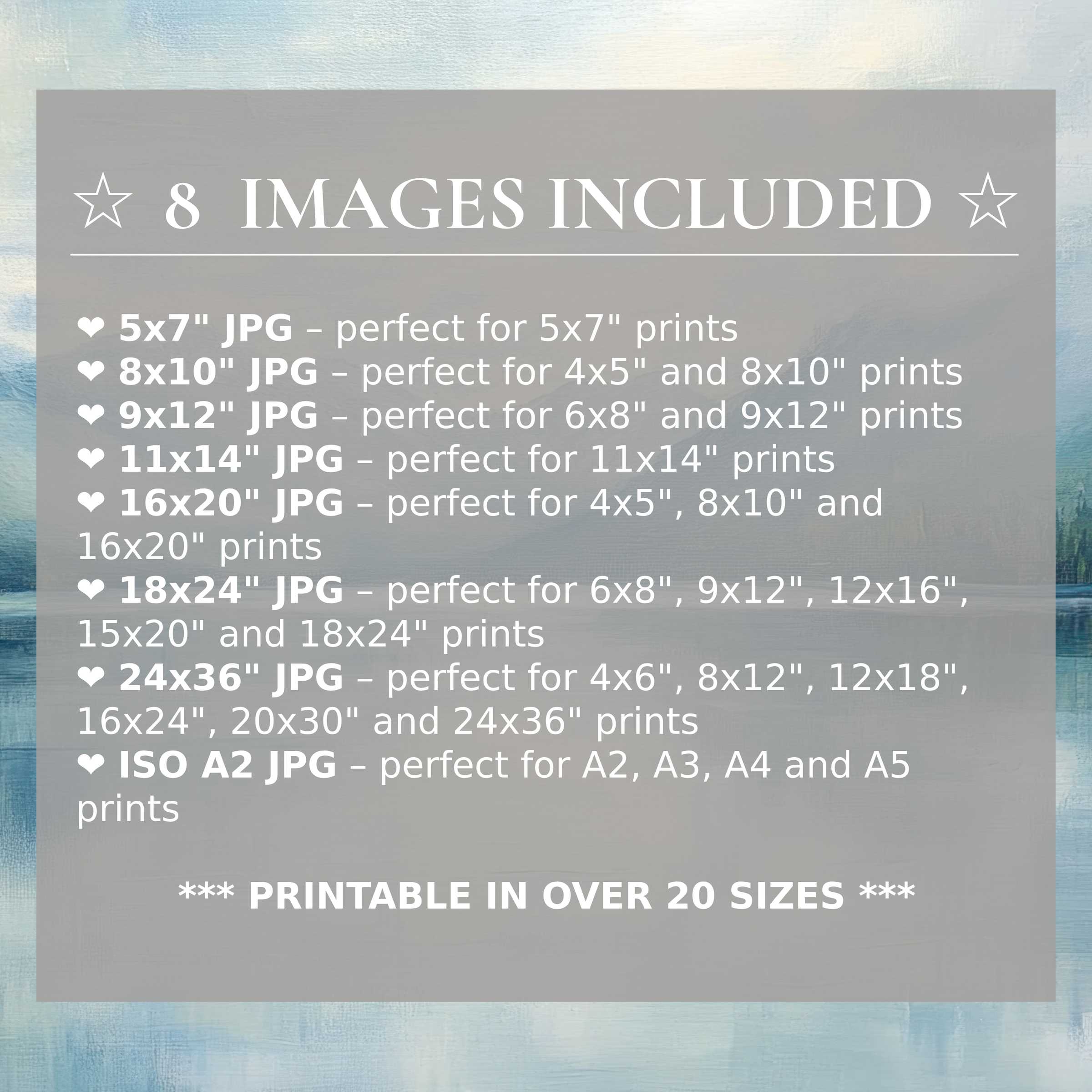 Radiant landscape digital print in soothing blue and green hues, delivered in 8 premium sizes for effortless modern interior styling