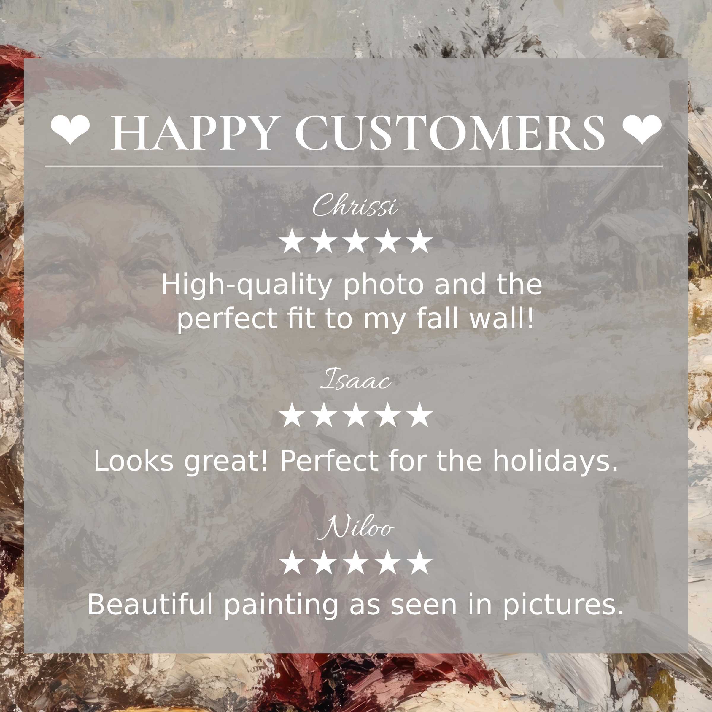 Elegant christmas art for Frame TV with abstract muted tones, featuring happy customer reviews that build trust