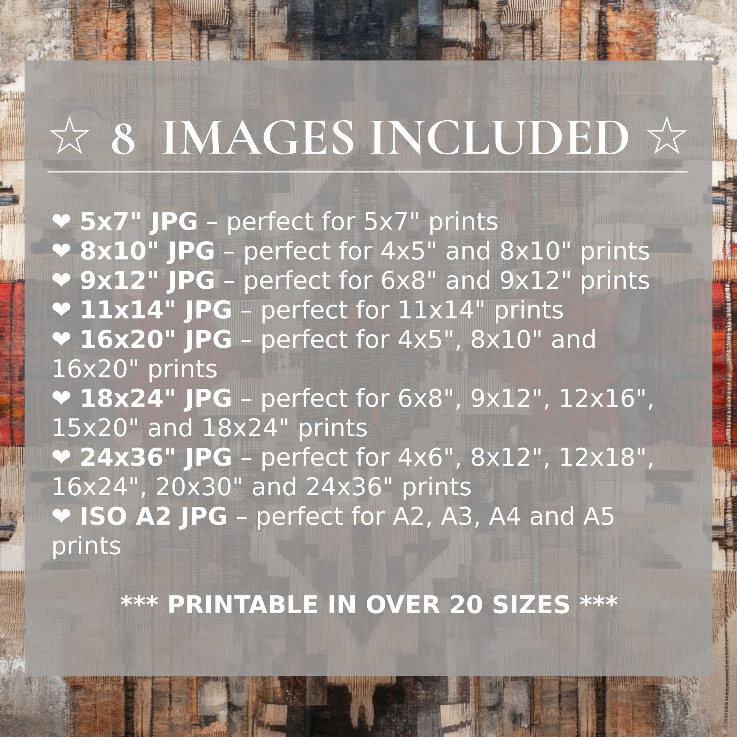 Boho digital print radiates warm earth tones and calming neutrals, available in 8 high-quality sizes included-perfect to elevate modern interiors with timeless style and versatile sophistication