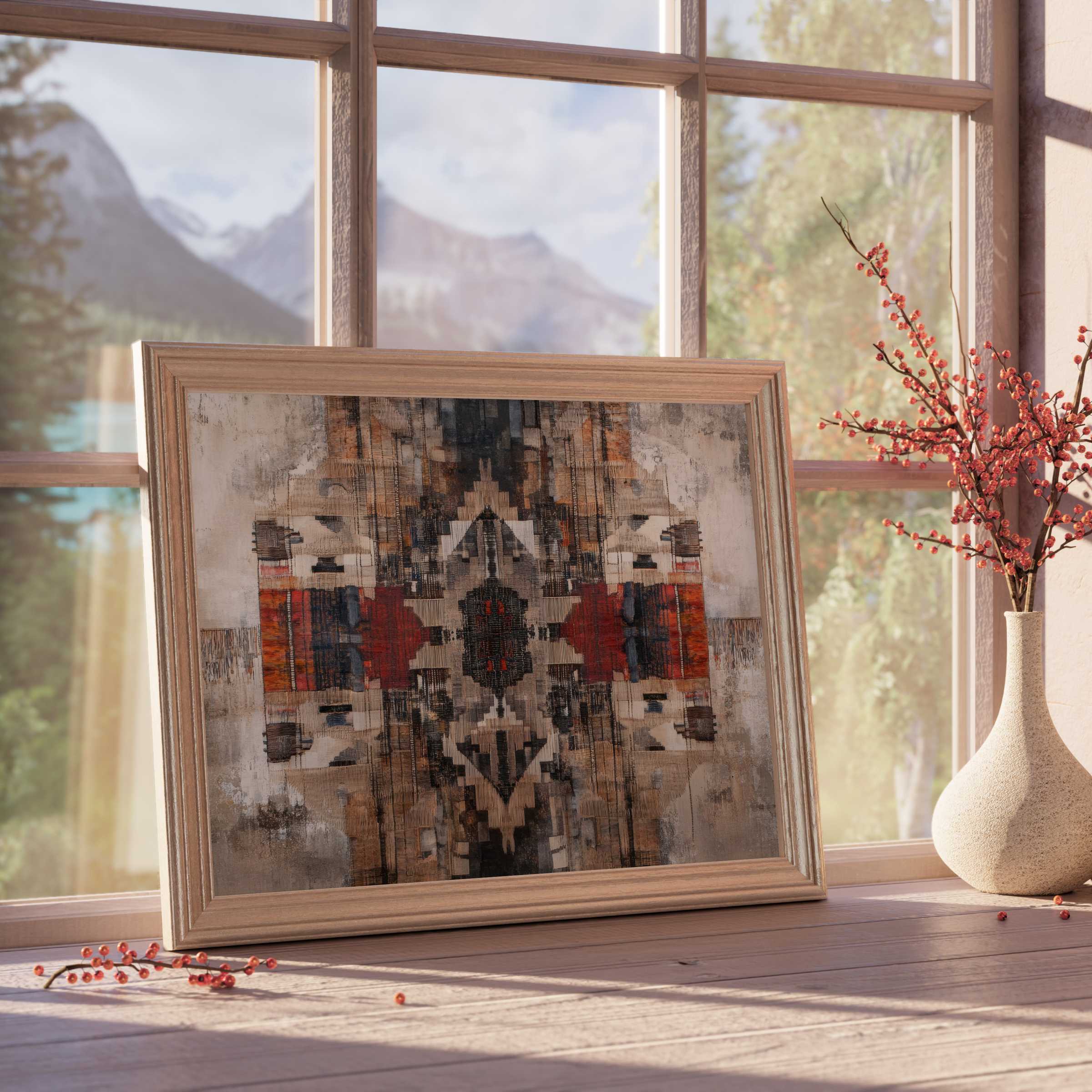 Boho downloadable art with rich earth tones and tribal symmetry, elevating serene, curated interiors with warm, timeless elegance