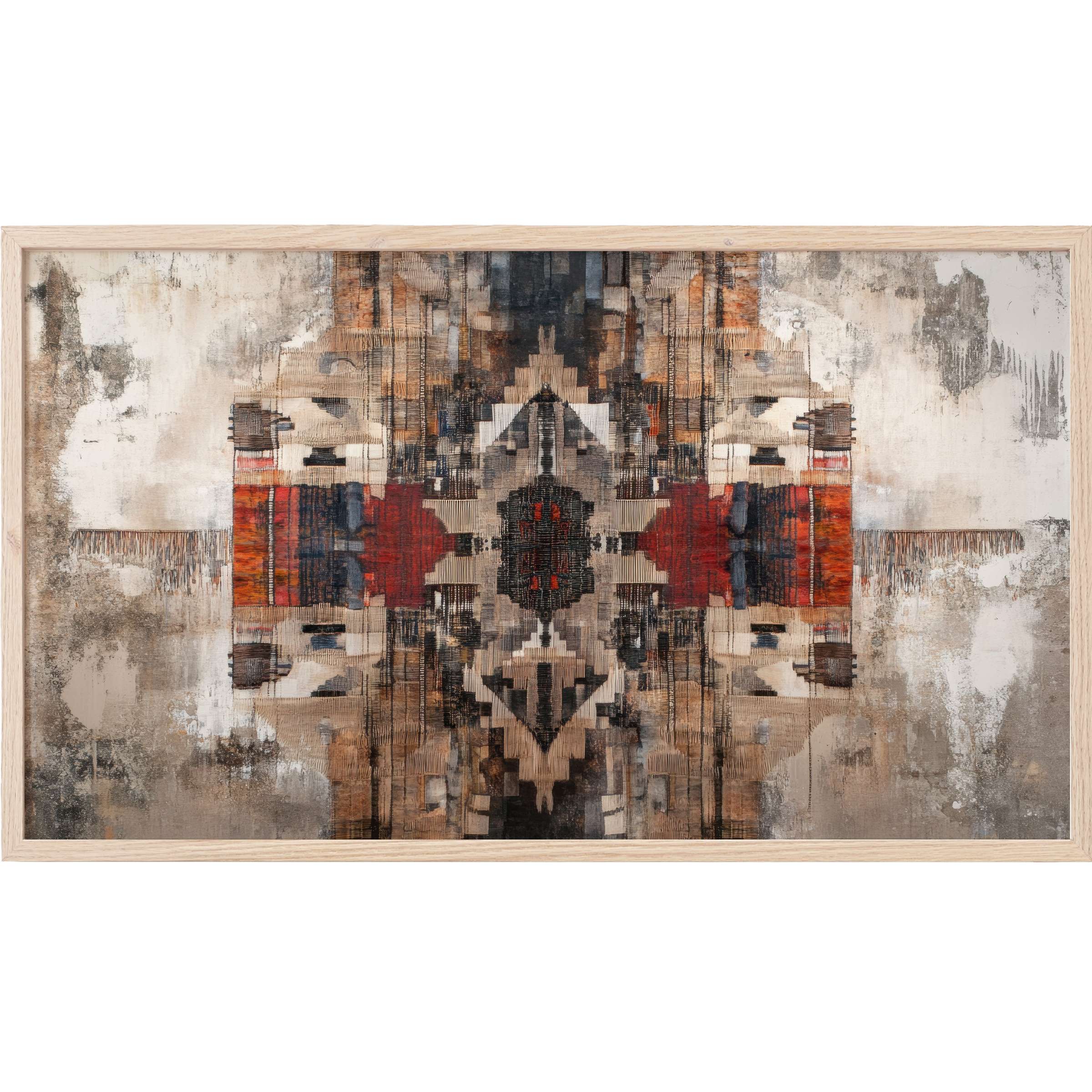 Boho Frame TV Art featuring symmetrical tribal patterns in warm earth tones with distressed, textured layers