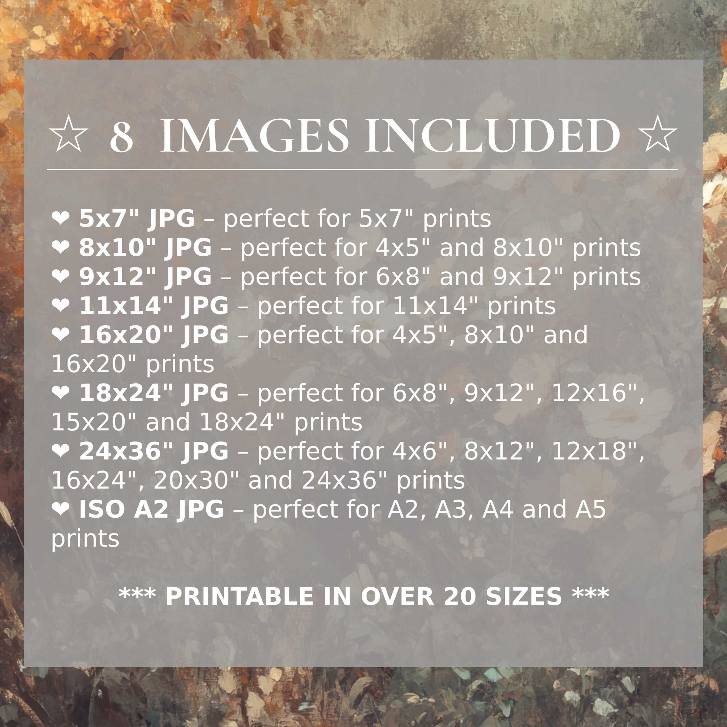 Radiant fall digital print in warm amber and muted earth tones, elevating modern interiors with elegance; includes 8 high-quality sizes