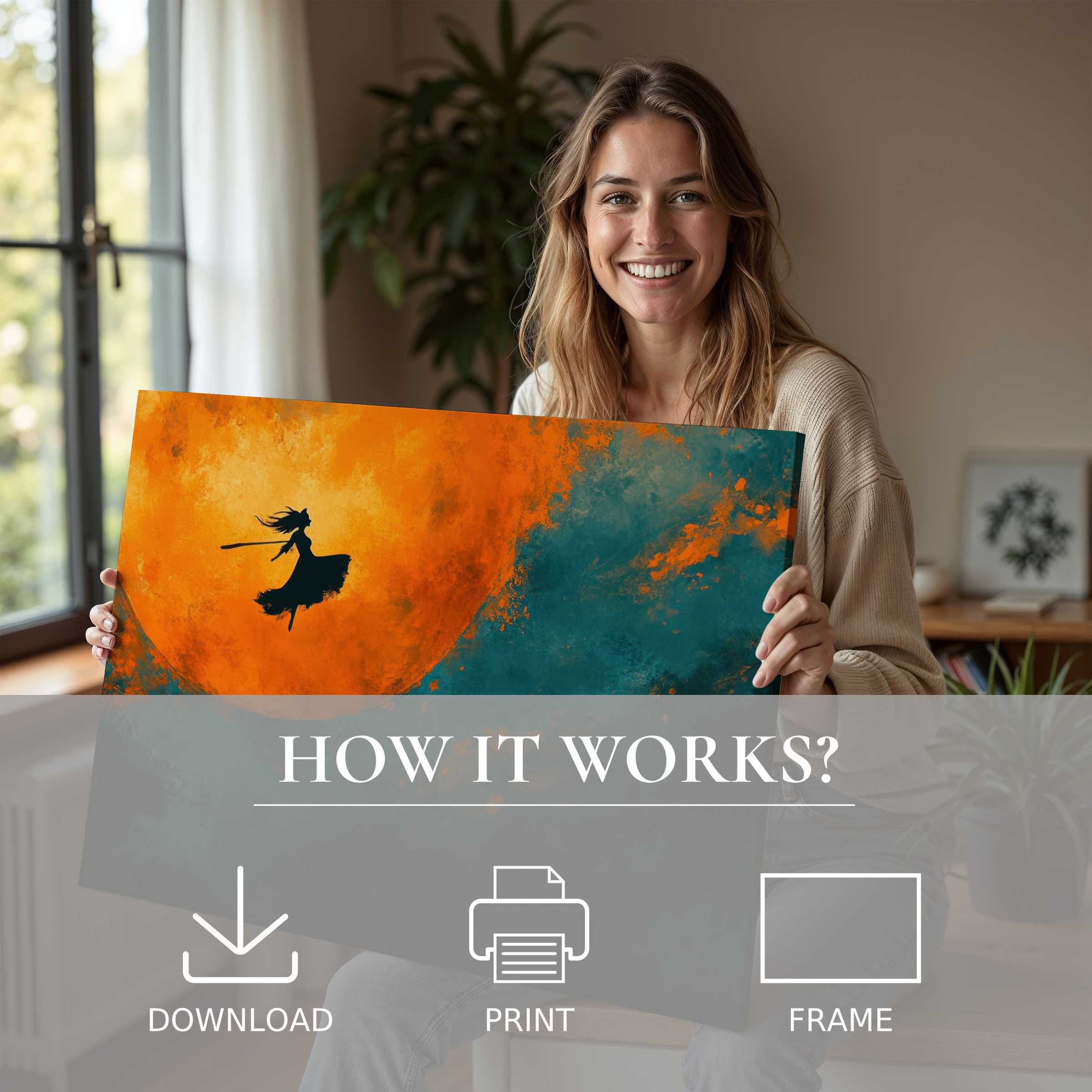 Elegant Halloween digital art print radiates warmth and wonder, inspiring a serene joy in modern living spaces
