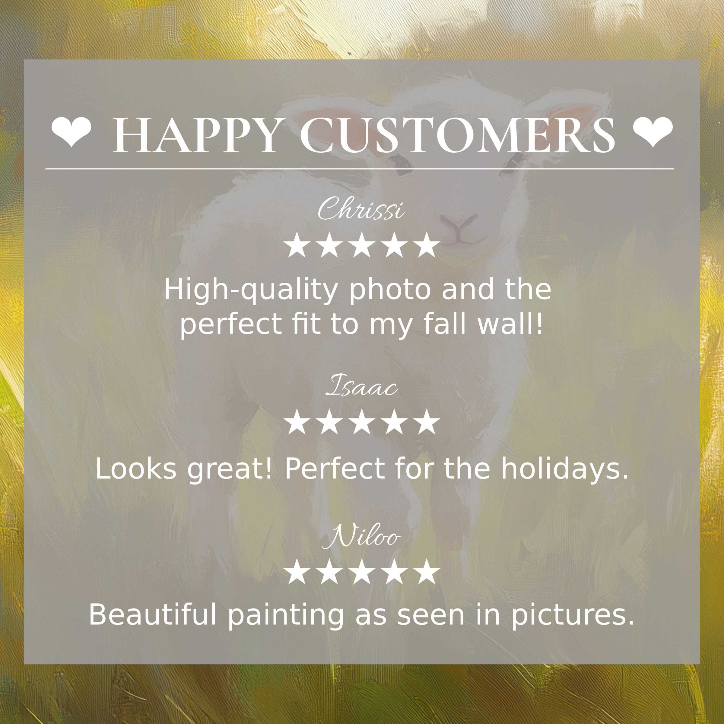 Elegant easter art for Frame TV with abstract yellow-green background, highlighting happy customer reviews and trusted style