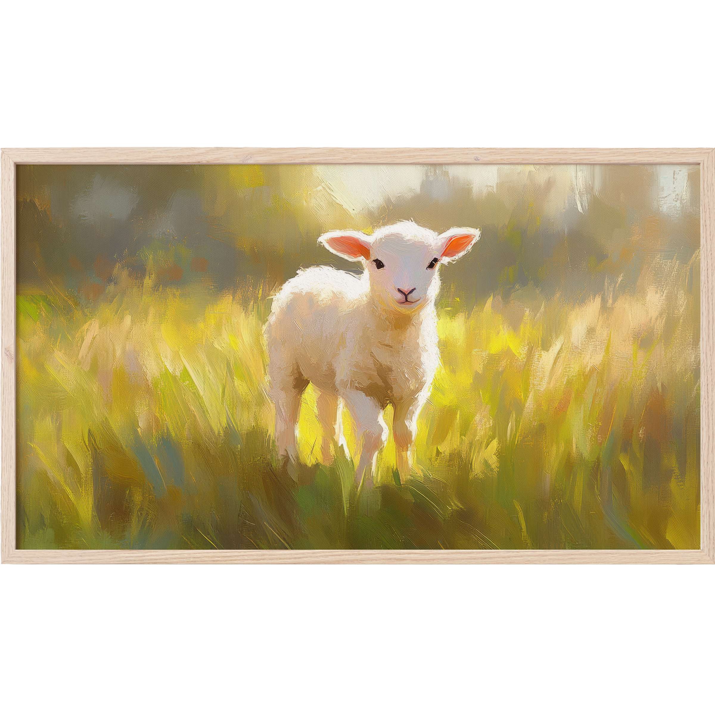 Softly lit lamb amidst golden grass in an impressionist style easter Frame TV Art for elegant decor